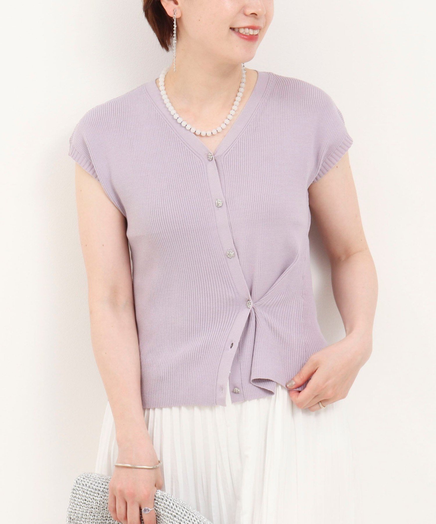 Nylon, Rayon, Polyester - MICO COULIER 強撚2WAYカーディガン ノーリーズ トップス カーディガン ブラウン パープル【送料無料】