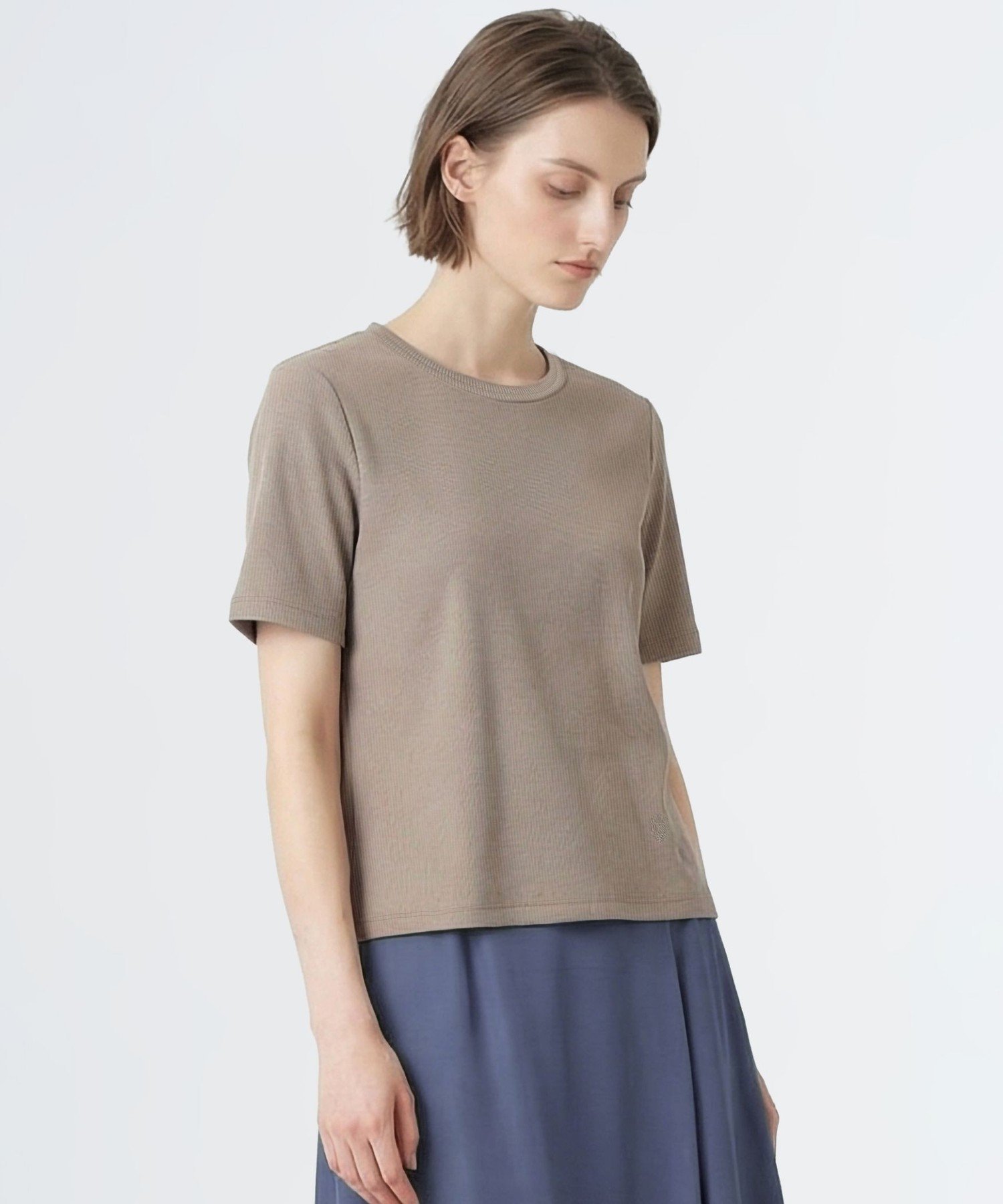 SCAPA ラメテレコカットソー スキャパ トップス カットソー・Tシャツ ブラウン ホワイト
