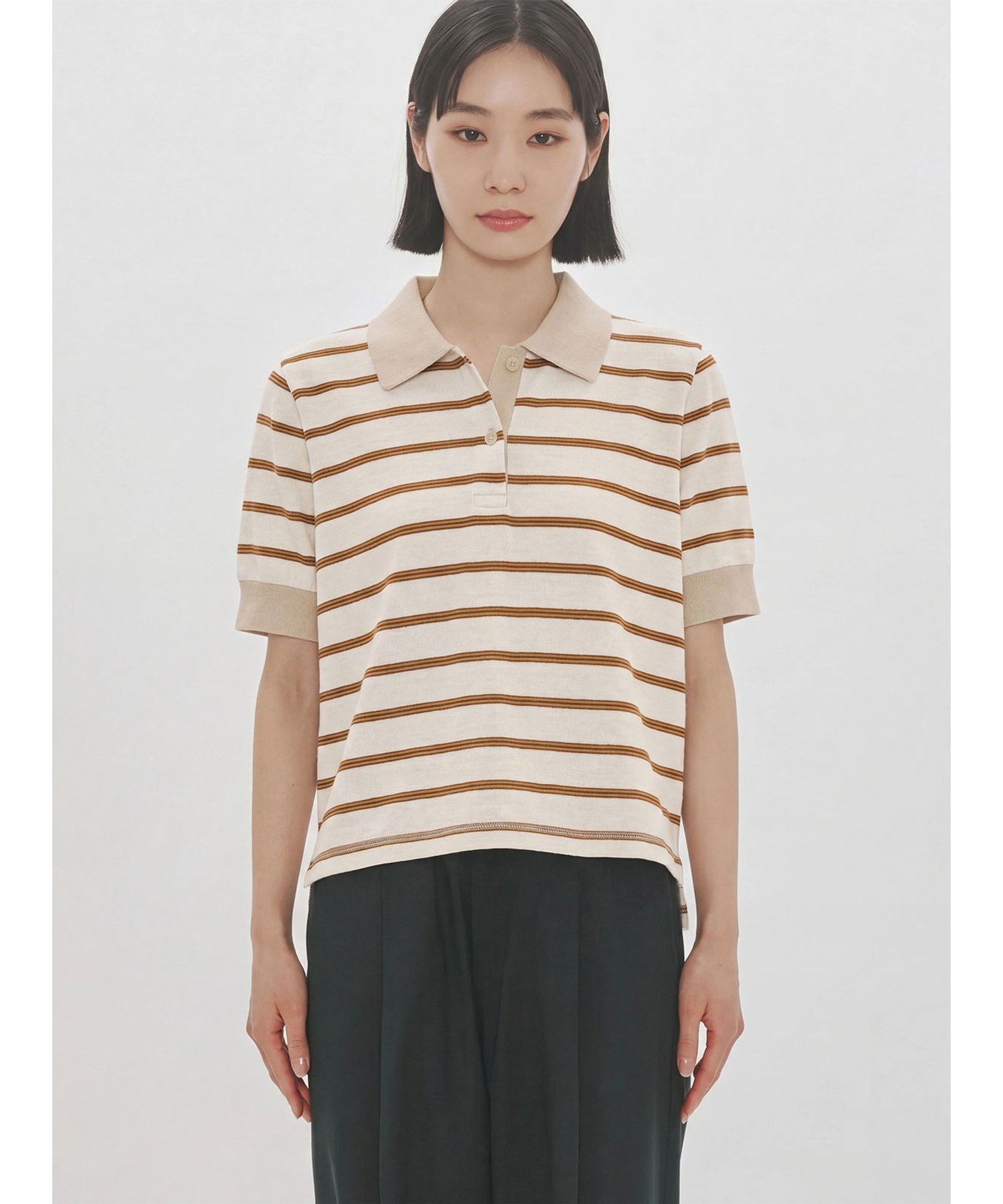 MIDIUMISOLID MIDIUMISOLID for Ladies マルチボーダーポロシャツ マーコート トップス カットソー・Tシャツ ベージュ