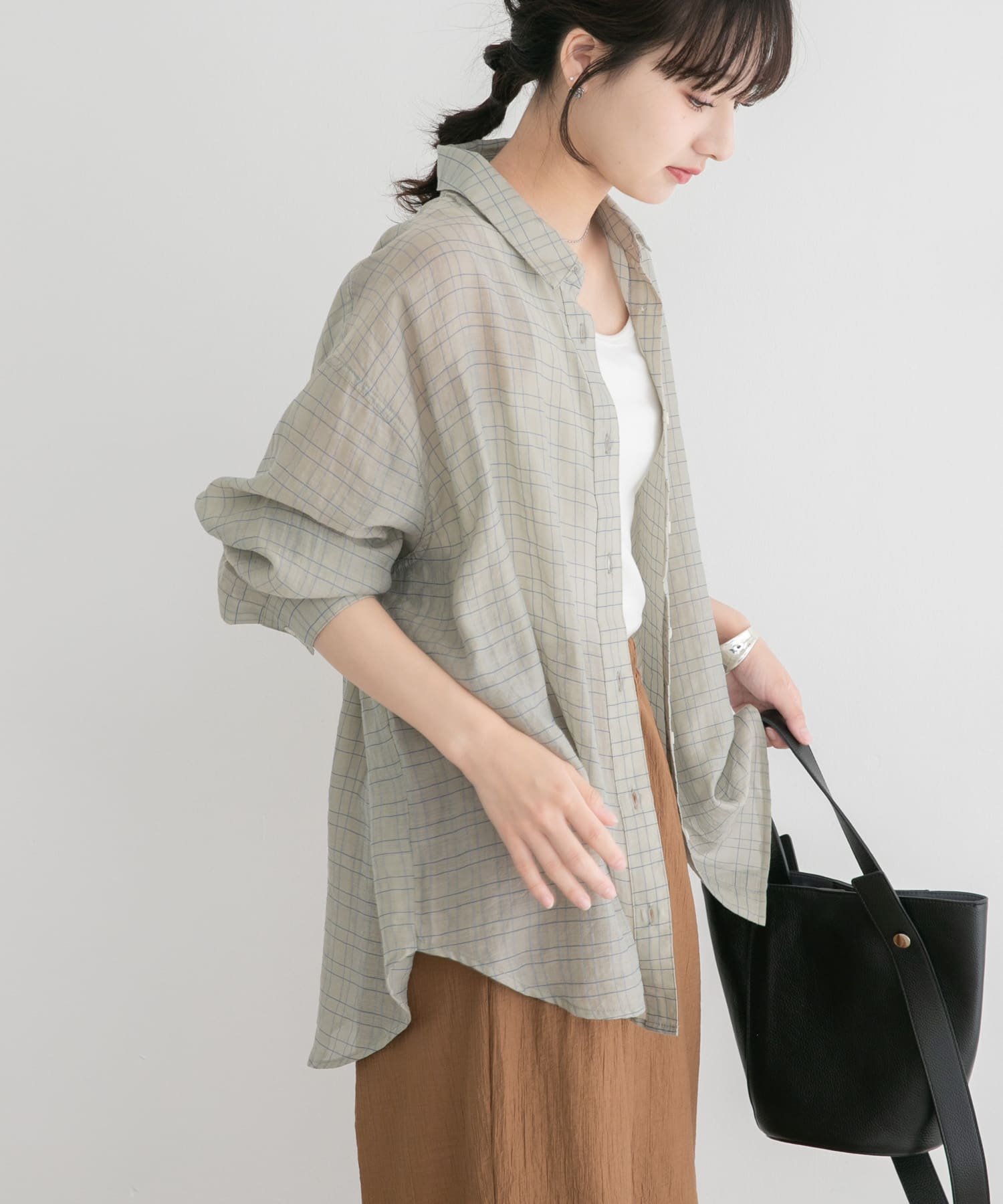 【SALE／50%OFF】URBAN RESEARCH ITEMS シアーチェックオーバーシャツ アーバンリサーチアイテムズ トップス シャツ・ブラウス ブラック ベージュ
