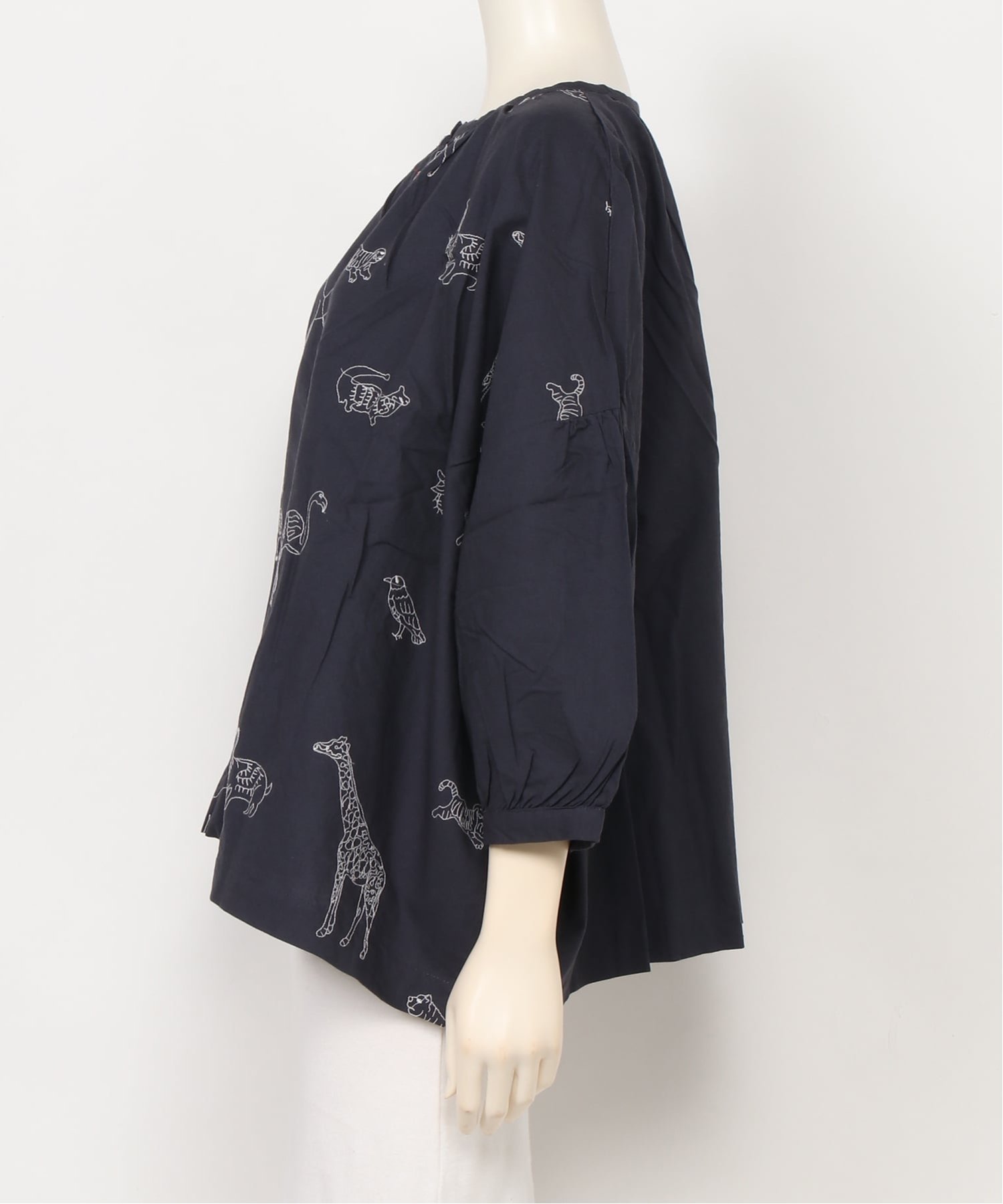 relaclo select relaclo select/(W)アニマル刺繍ブラウス リラクロ トップス シャツ・ブラウス ネイビー