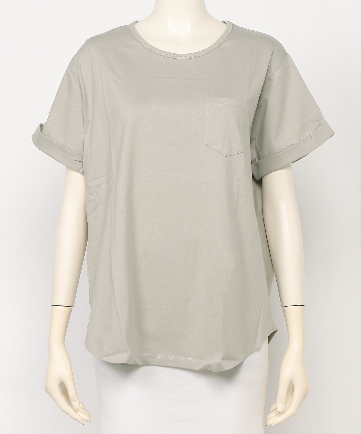 mitis mitis/(W)ラウンドヘム胸ポケ付きTシャツ リラクロ トップス カットソー・Tシャツ グレー