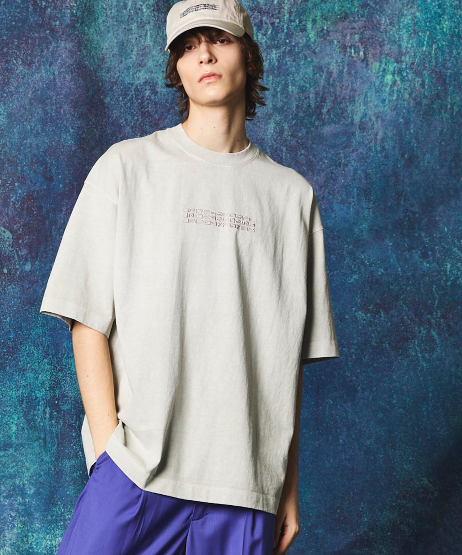 MAISON SPECIAL Logo Embroidery Prime-Over Pigment Crew Neck T-Shirt メゾンスペシャル トップス カットソー・Tシャツ グレー パープル【送料無料】