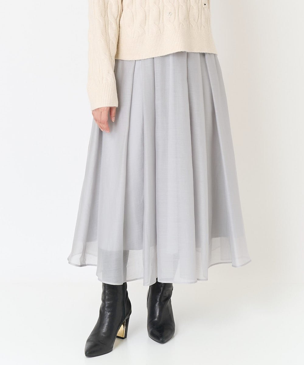 【SALE/50%OFF】MK MICHEL KLEIN(小さいサイズ) 【小さいサイズ】オーガンジータックフレアースカート/洗える メゾンドゥサンク スカート ロング・マキシスカート グレー ブラック【送料無料】