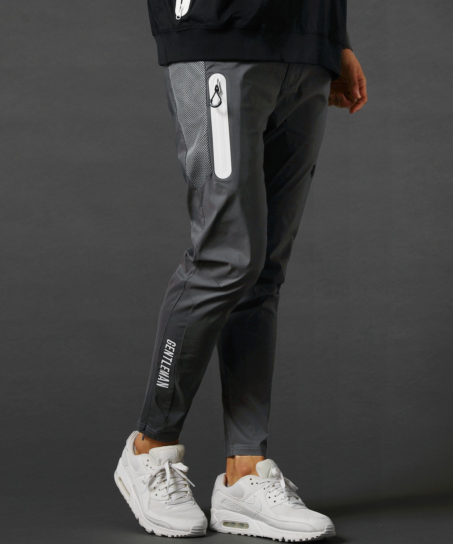 LUXE/R ベルトループ付き撥水ストレッチメッシュ使い止水ジップ裾ジップパンツ カジュアル パンツ その他のパンツ グレー ブラック ベージュ カーキグリーン