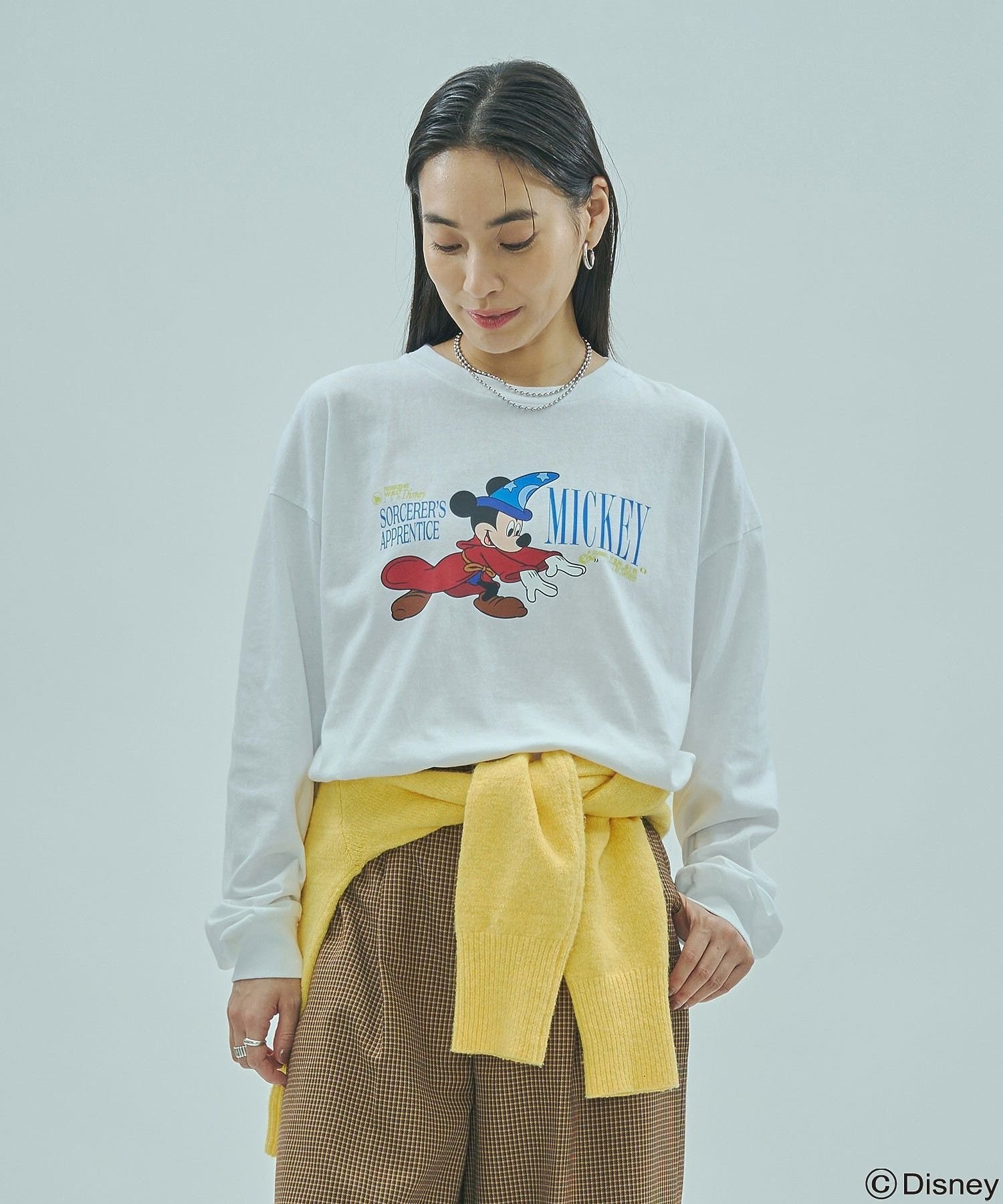 ROSE BUD MICKEY MOUSE L/S TEE ローズバッド トップス カットソー・Tシャツ ホワイト ブラック