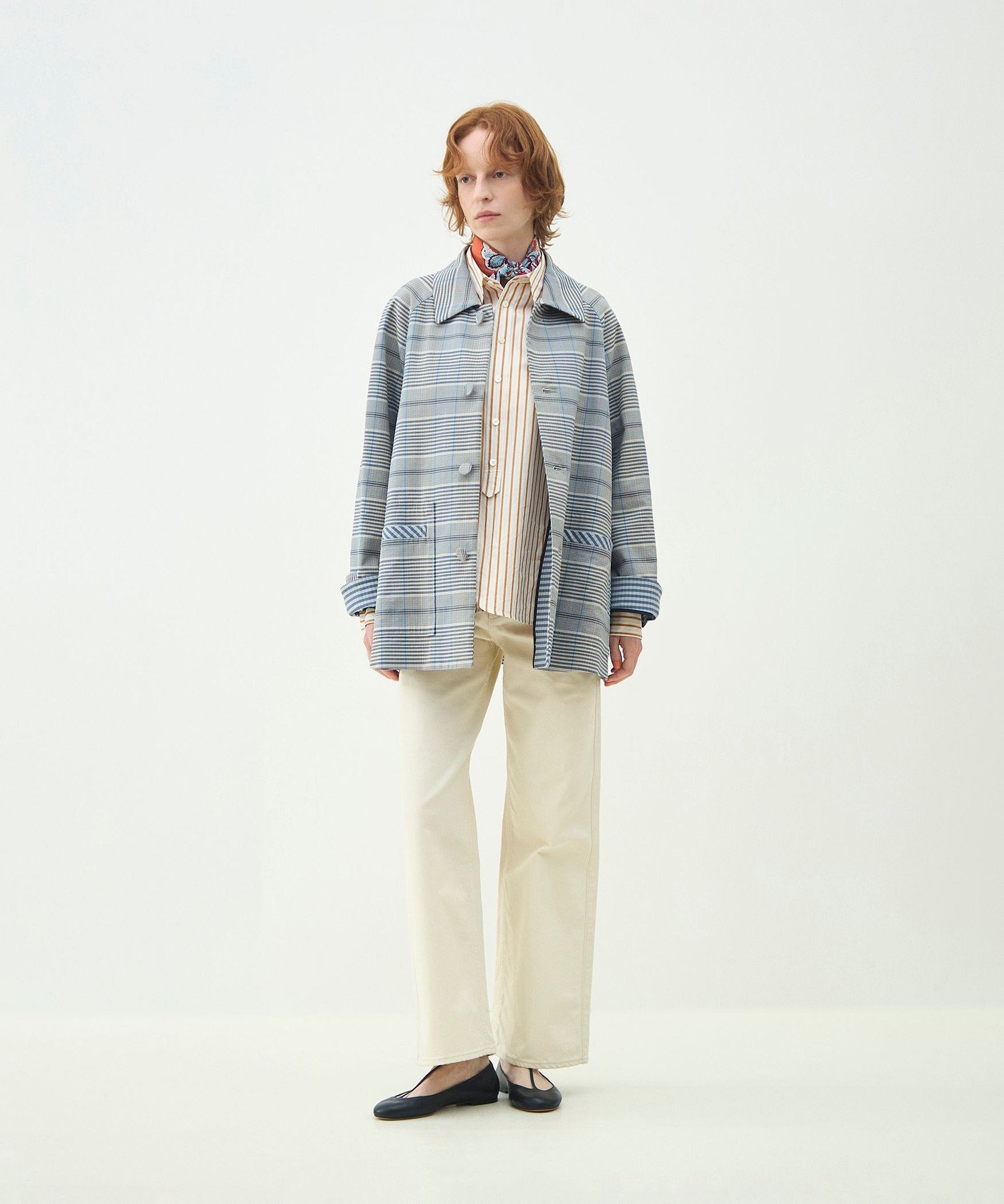 MACPHEE 【WEB先行予約】トゥーサイドチェック ステンカラーショートコート トゥモローランド ジャケット・アウター ステンカラーコート グレー【送料無料】