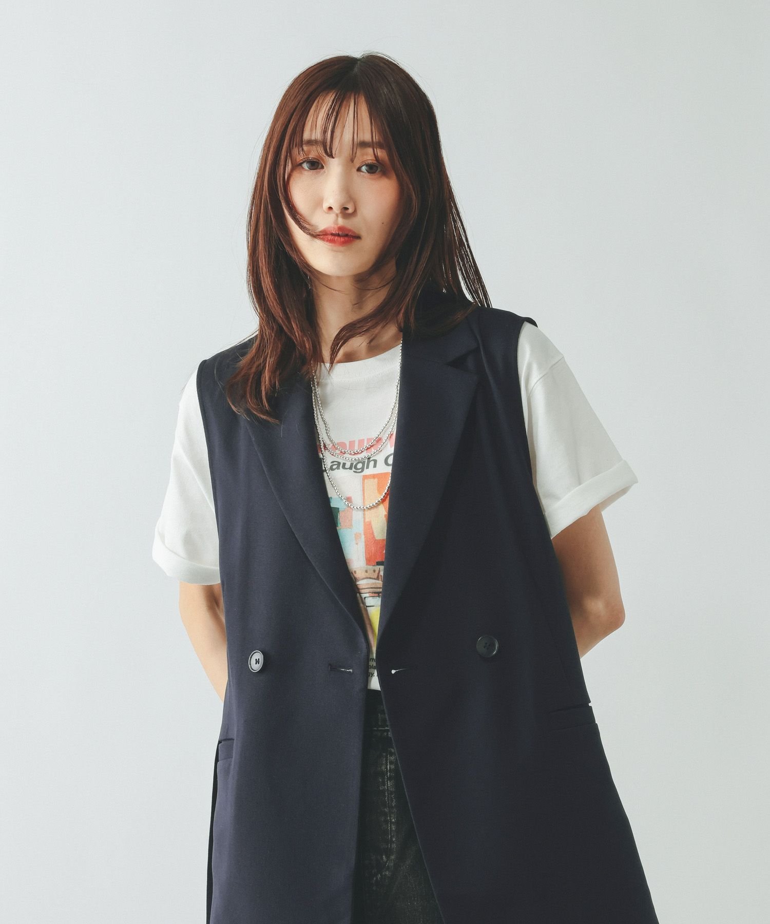 【SALE／40%OFF】GLOBAL WORK お手入れラクラクセットアップ/ジレ/601293 グローバルワーク トップス ベスト・ジレ ブラウン ネイビー stylife-15516532 Rakuten Fashion サンプル画像3