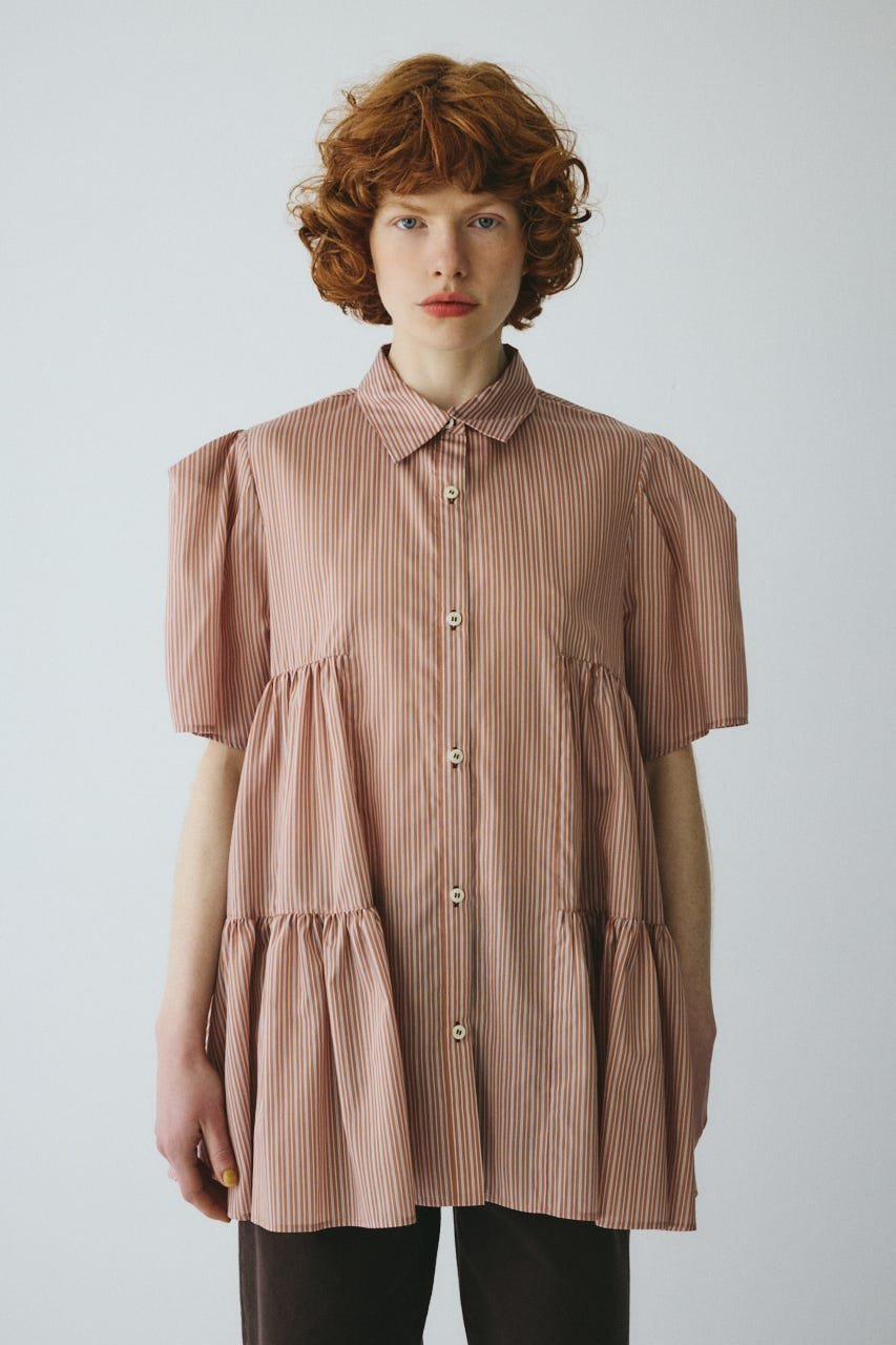 HeRIN.CYE Side gather A line shirt ヘリンドットサイ トップス シャツ・ブラウス レッド ベージュ