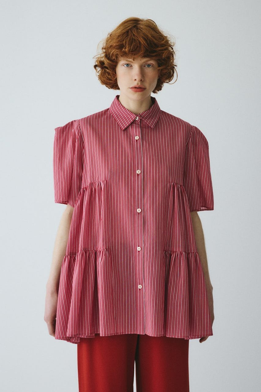 HeRIN.CYE Side gather A line shirt ヘリンドットサイ トップス シャツ・ブラウス レッド ベージュ