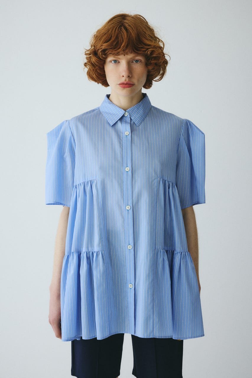 HeRIN.CYE Side gather A line shirt ヘリンドットサイ トップス シャツ・ブラウス レッド ベージュ