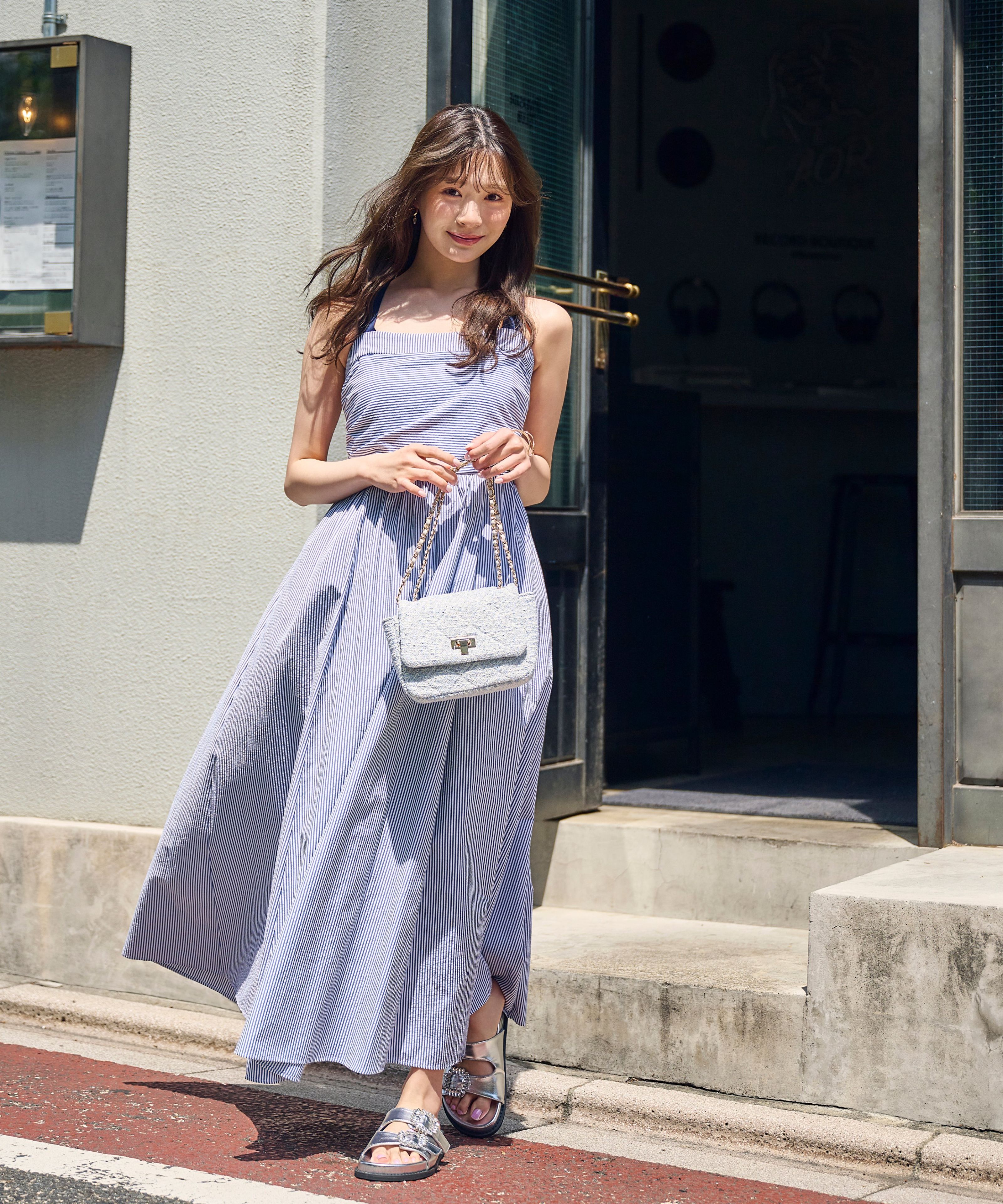 PROPORTION BODY DRESSING ＜中川紅葉さん着用＞ストライプキャミワンピース プロポーションボディドレッシング ワンピース・ドレス ワンピース ブラック ブルー