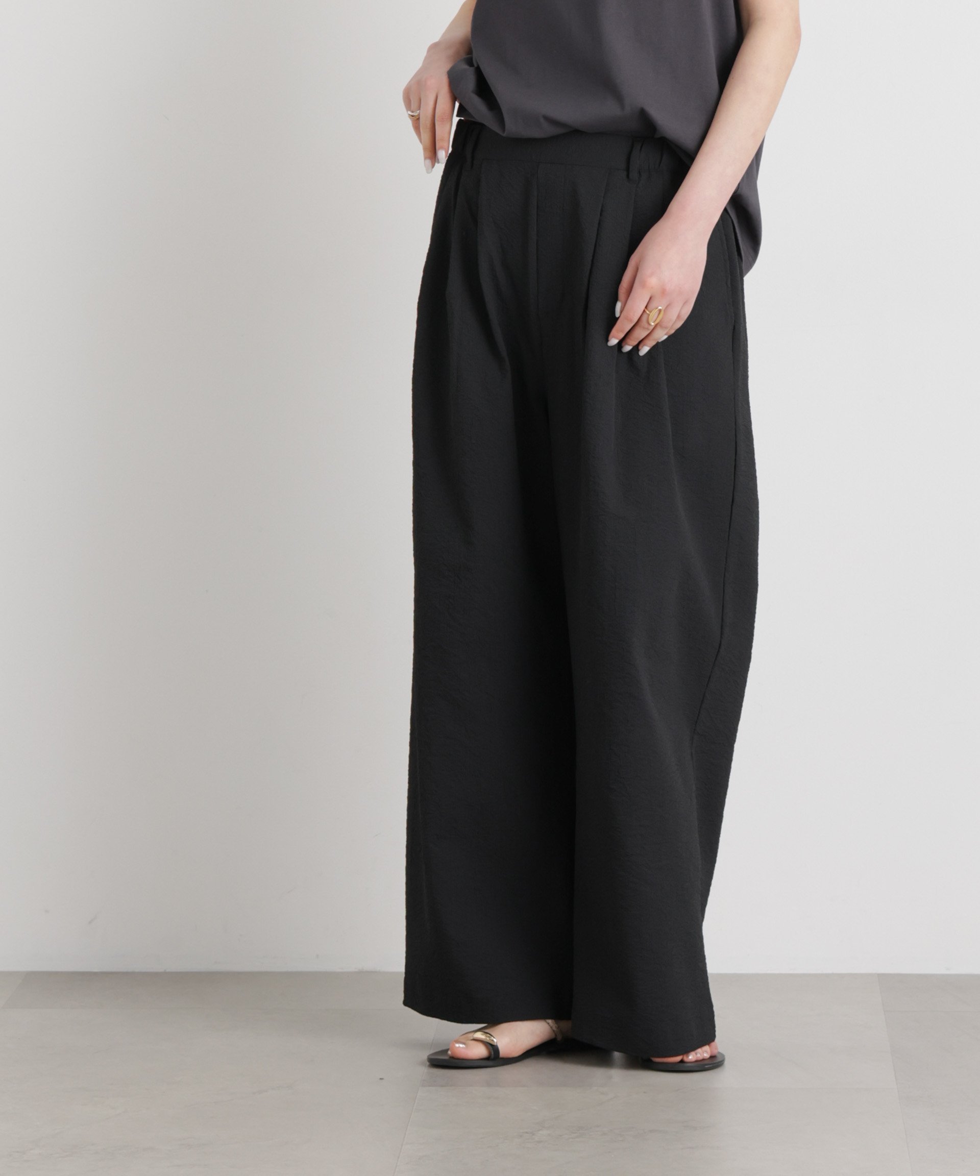【SALE／20%OFF】NANO universe THOUSAND MILE/SEERSUCKER WIDE PANTS(セットアップ可) ナノユニバース パンツ その他のパンツ ブラック【送料無料】 stylife-15669919 Rakuten Fashion サンプル画像2