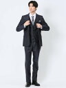 TAKA-Q ウール混ストレッチ スリムフィット 2ボタン3ピーススーツ シャドーストライプ紺 【25SS】 メンズ セットアップ ジャケット ビジネス カジュ...