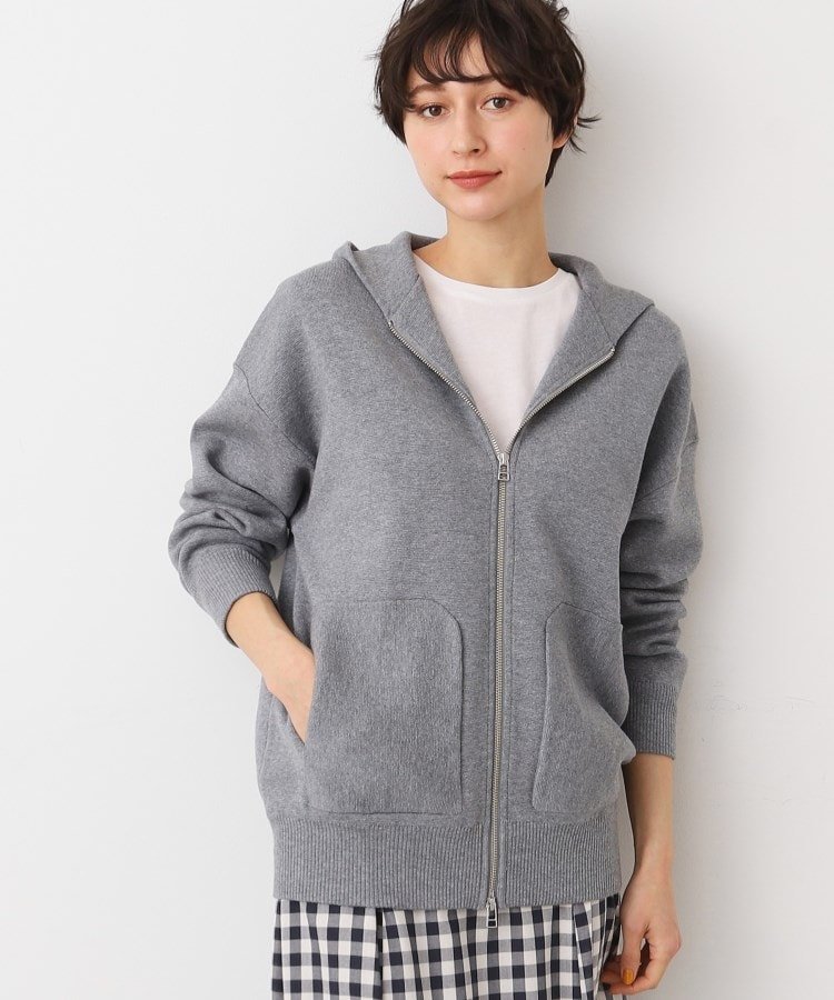 【SALE／50%OFF】Dessin 【洗える】フーデットニットミラノリブカーデ デッサン トップス カーディガン グレー ブルー【送料無料】