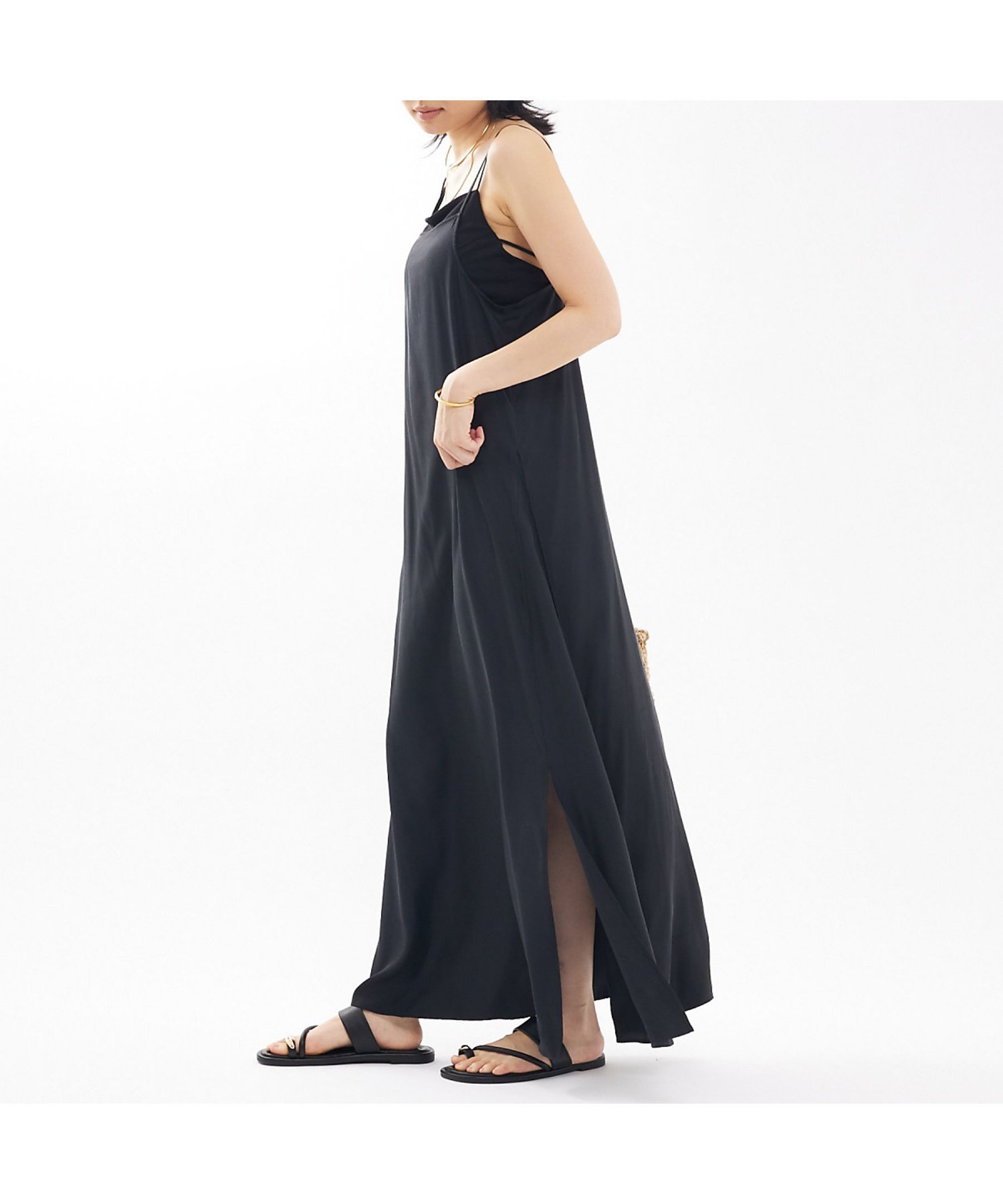 【SALE/10%OFF】Rouge vif la cle アシメドレープキャミワンピース ルージュ・ヴィフ ラクレ ワンピース・ドレス シャツワンピース ベージュ ブラック【送料無料】