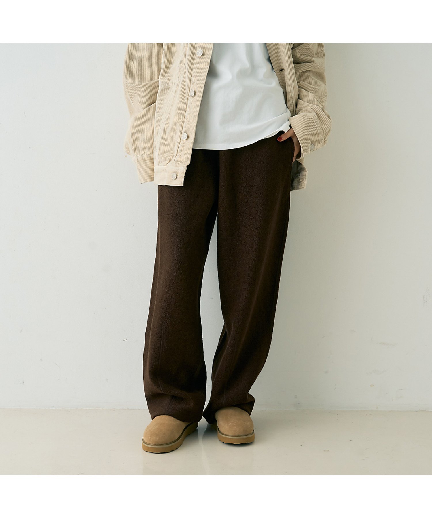 Rouge vif la cle ウール起毛ジャージーカーブパンツ ルージュ・ヴィフ ラクレ パンツ その他のパンツ ブラウン ホワイト