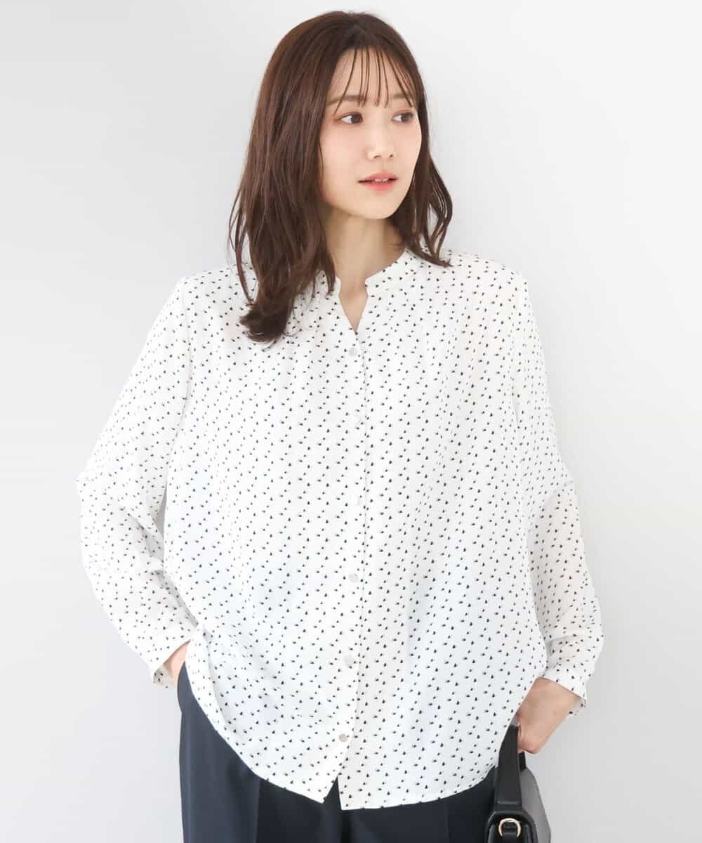 MK MICHEL KLEIN [UVカット/接触冷感/洗える]ミニトライアングル幾何柄ブラウス エムケーミッシェルクラン トップス シャツ・ブラウス ホワイト ネイビー