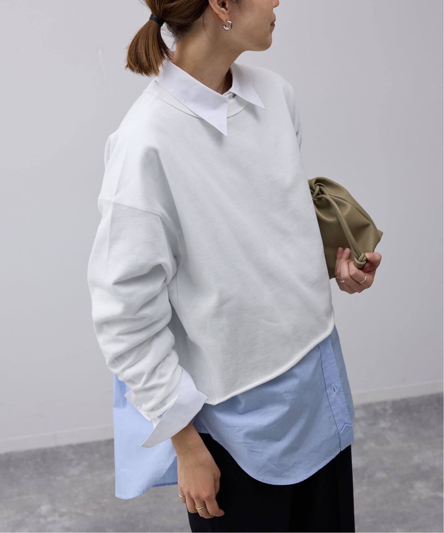 SLOBE IENA ミニ裏毛カットオフショートプルオーバー スローブ イエナ トップス カットソー・Tシャツ ブルー ホワイト グレー