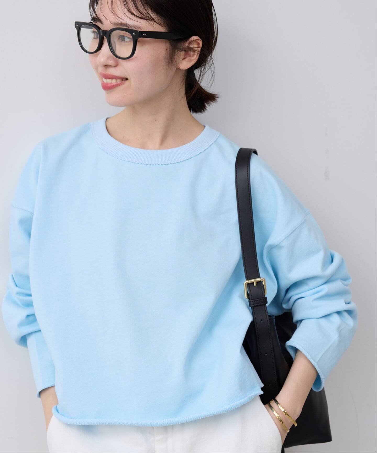 SLOBE IENA ミニ裏毛カットオフショートプルオーバー スローブ イエナ トップス カットソー・Tシャツ ブルー ホワイト グレー