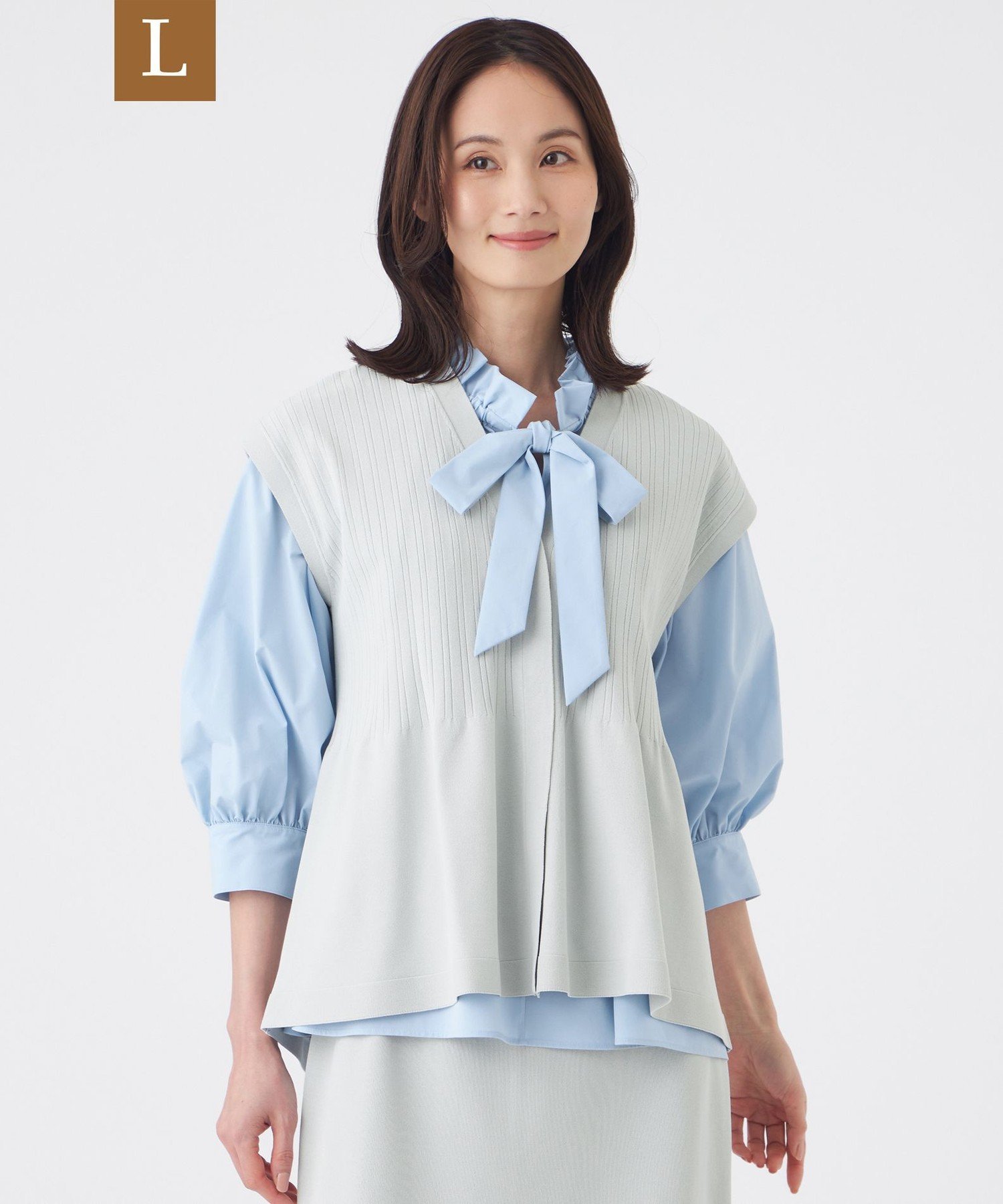 TRANS WORK 【L】【ウォッシャブル】SET-UP KNITジレ サンヨー エルサイズ トップス その他のトップス ブラック グレー