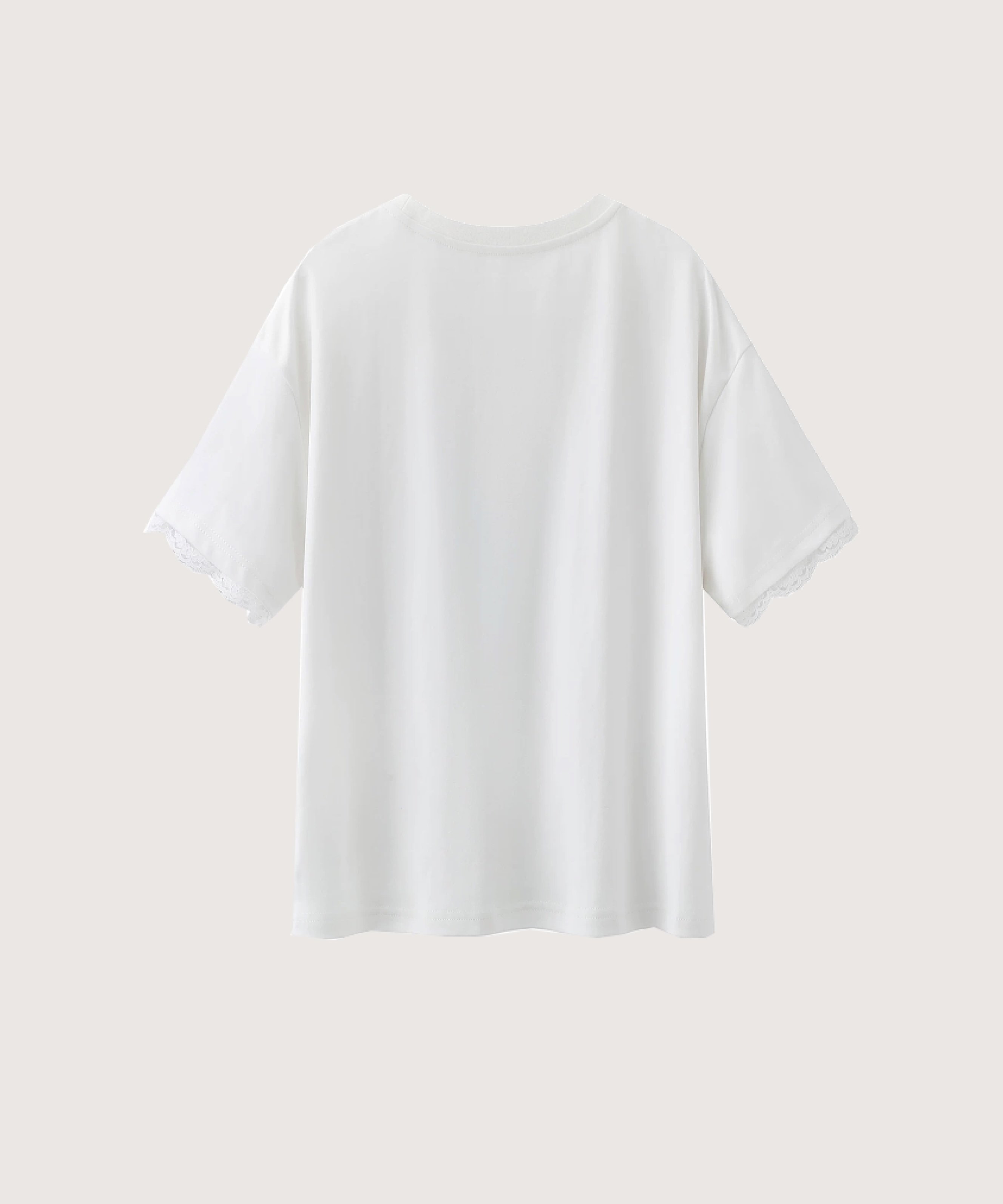 LA POMME petit Garden Lace & Pearl T ラポミ・プチ トップス カットソー・Tシャツ ホワイト