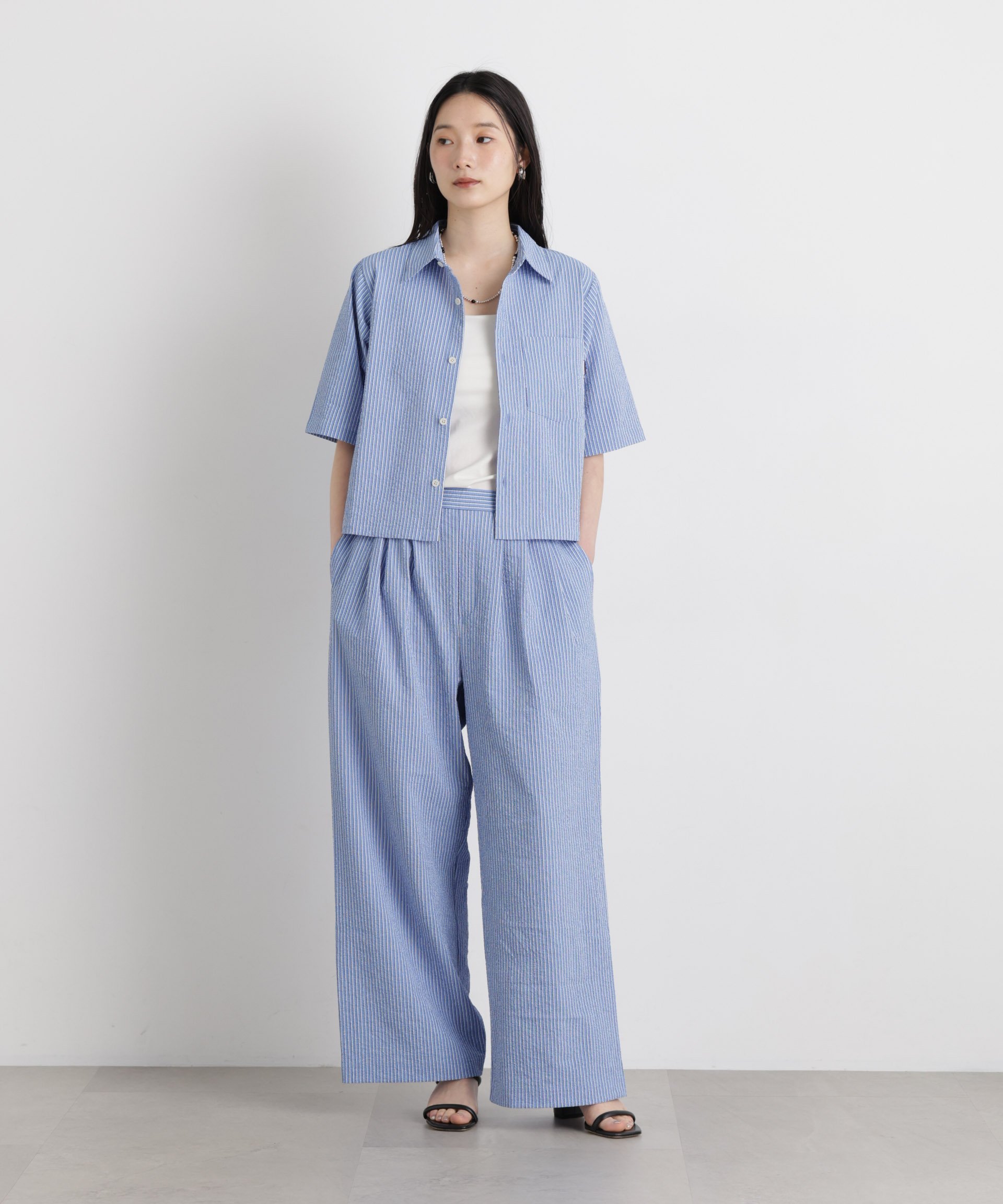 【SALE／40%OFF】NANO universe THOUSAND MILE/SEERSUCKER STRIPE WIDE PANTS(セットアップ可) ナノユニバース パンツ その他のパンツ ブルー【送料無料】 stylife-15669800 Rakuten Fashion サンプル画像3