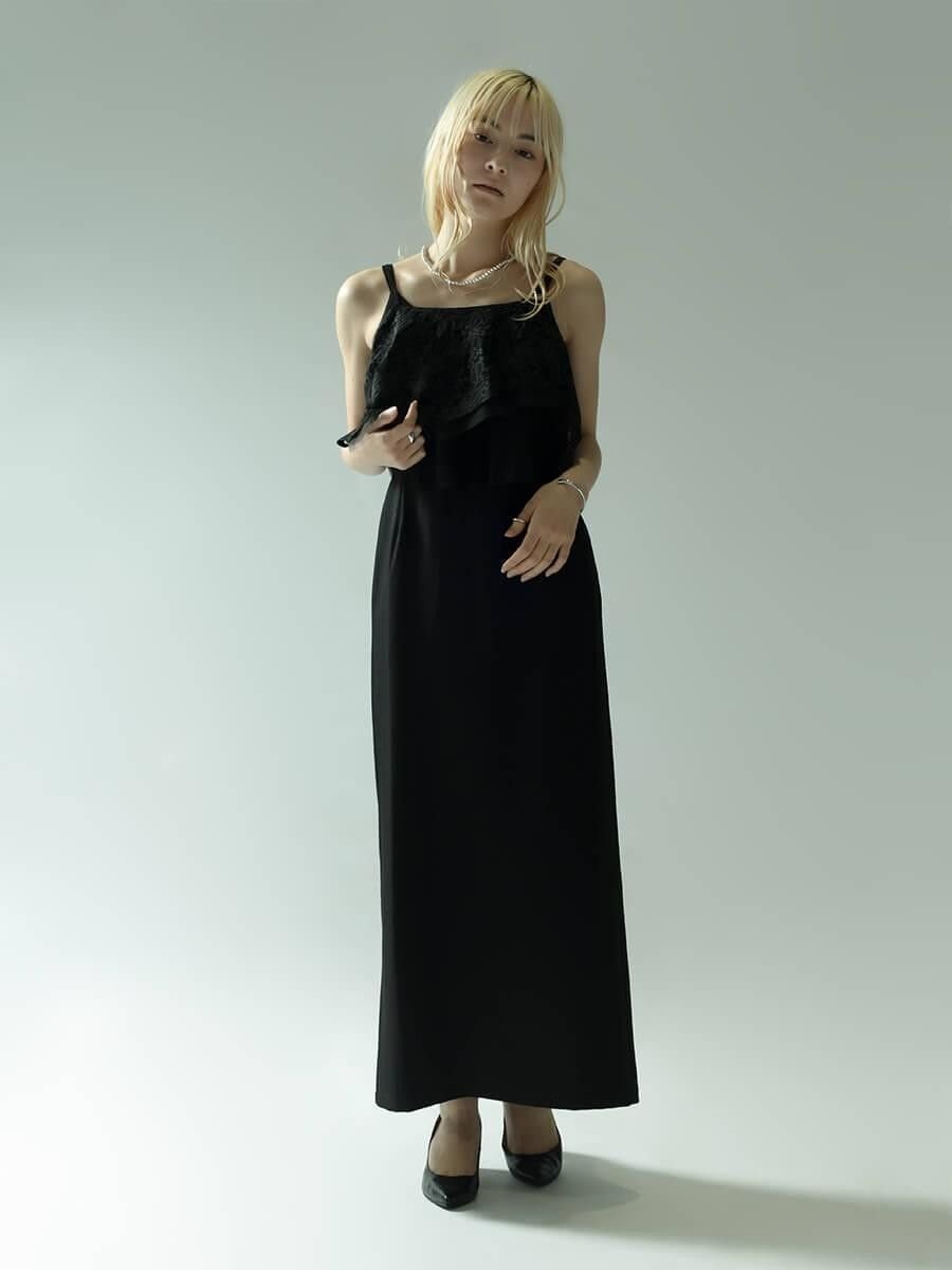 :ETHR OF FLOWER LACE COMBINATION CAMISOLE DRESS ラシュッド ワンピース・ドレス ワンピース ブラック