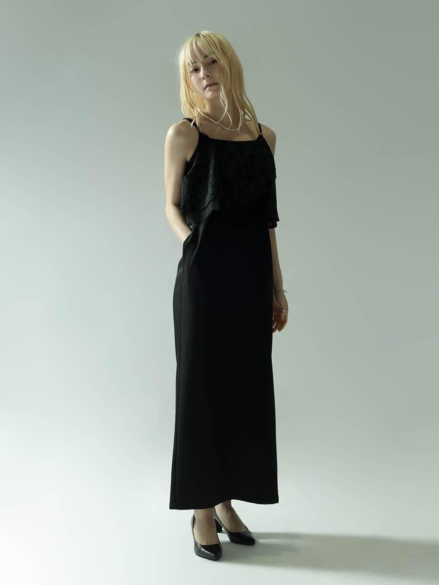 :ETHR OF FLOWER LACE COMBINATION CAMISOLE DRESS ラシュッド ワンピース・ドレス ワンピース ブラック