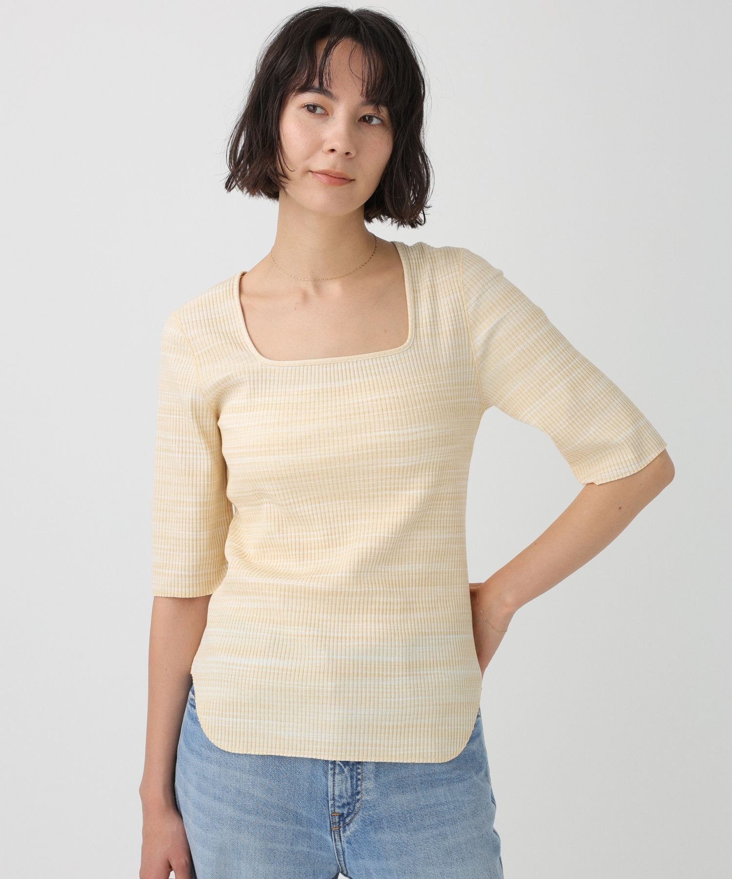 【SALE／60%OFF】BABYLONE スクエアネックラウンドヘムプルオーバー＜2WAY＞ バビロン トップス カットソー・Tシャツ イエロー ホワイト グレー