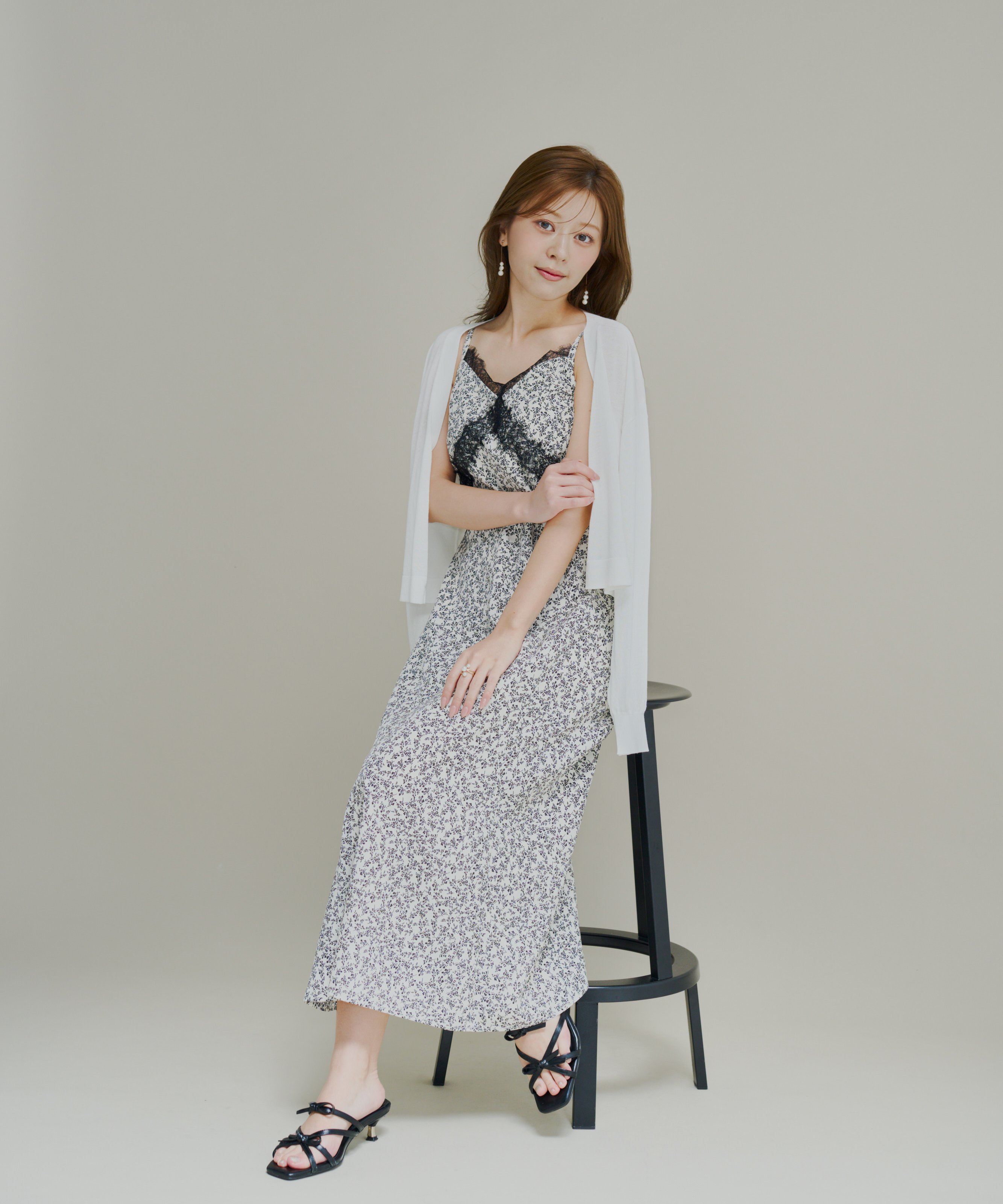 PROPORTION BODY DRESSING レーストリム小花キャミワンピース プロポーションボディドレッシング ワンピース・ドレス ワンピース ベージュ ブラック【送料無料】