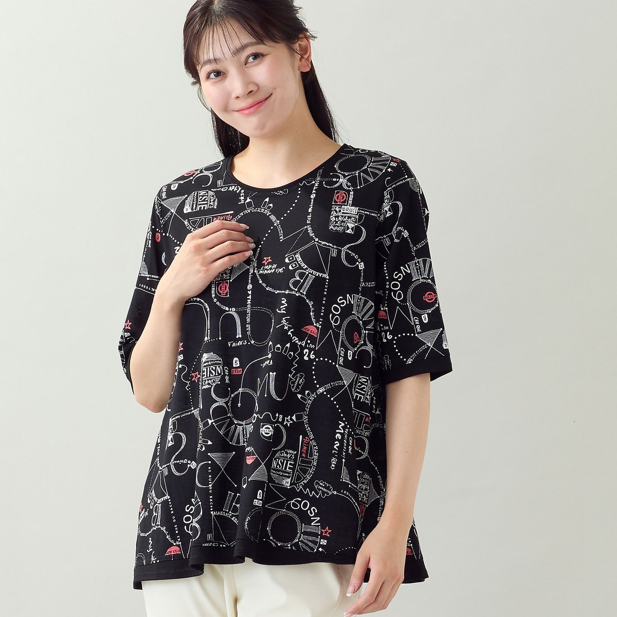 missel 【EC&一部店舗限定・洗える・L~3Lサイズ】地図柄コットンTシャツ ミゼール トップス カットソー・Tシャツ ブラック ブルー