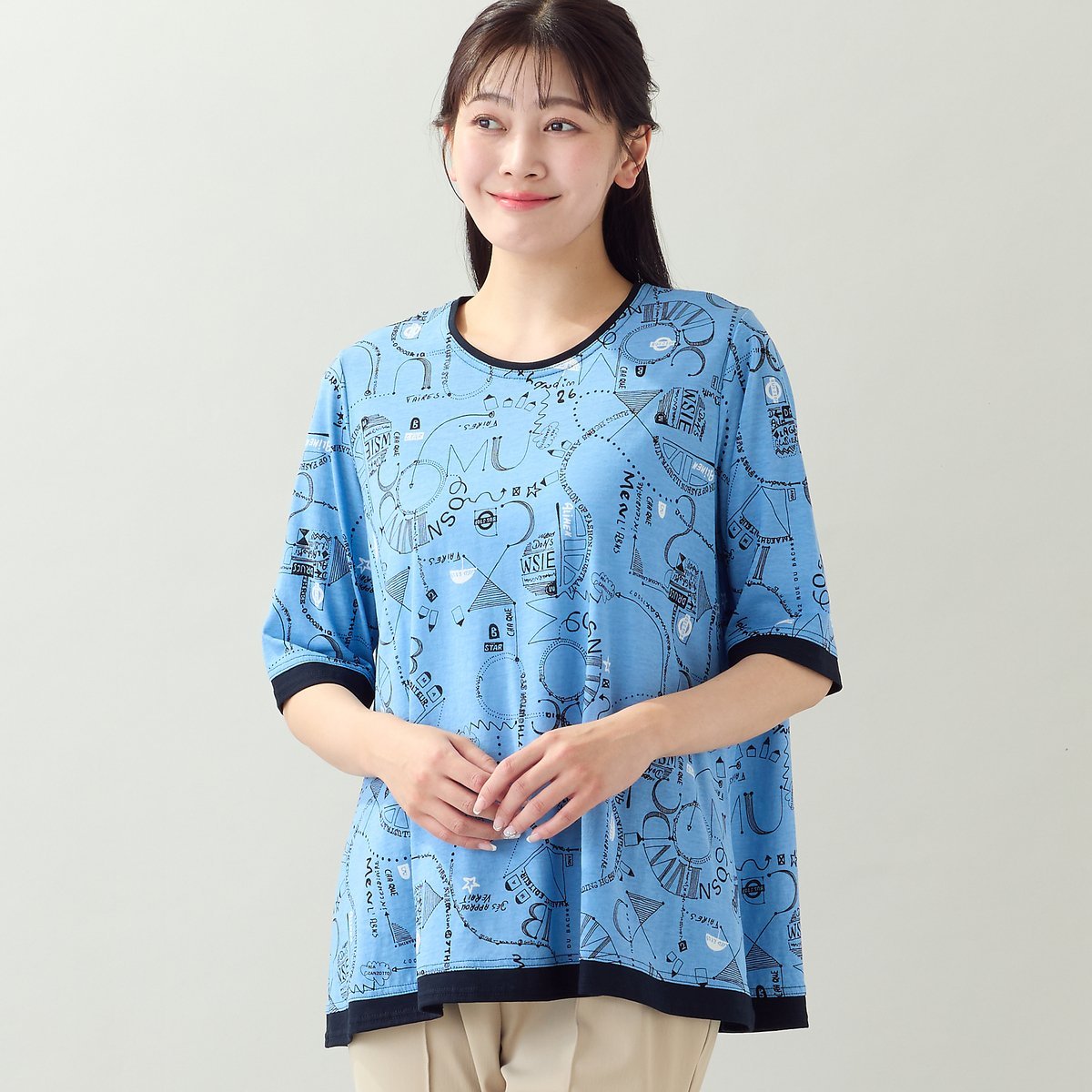 missel 【EC&一部店舗限定・洗える・L~3Lサイズ】地図柄コットンTシャツ ミゼール トップス カットソー・Tシャツ ブラック ブルー