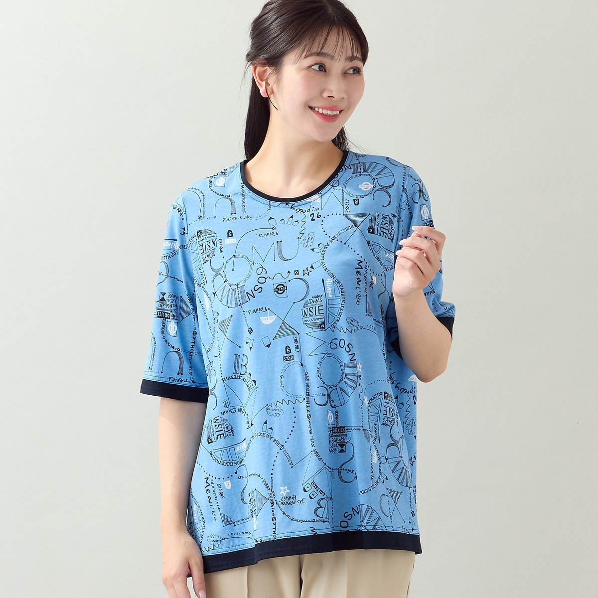 missel 【EC&一部店舗限定・洗える・L~3Lサイズ】地図柄コットンTシャツ ミゼール トップス カットソー・Tシャツ ブラック ブルー