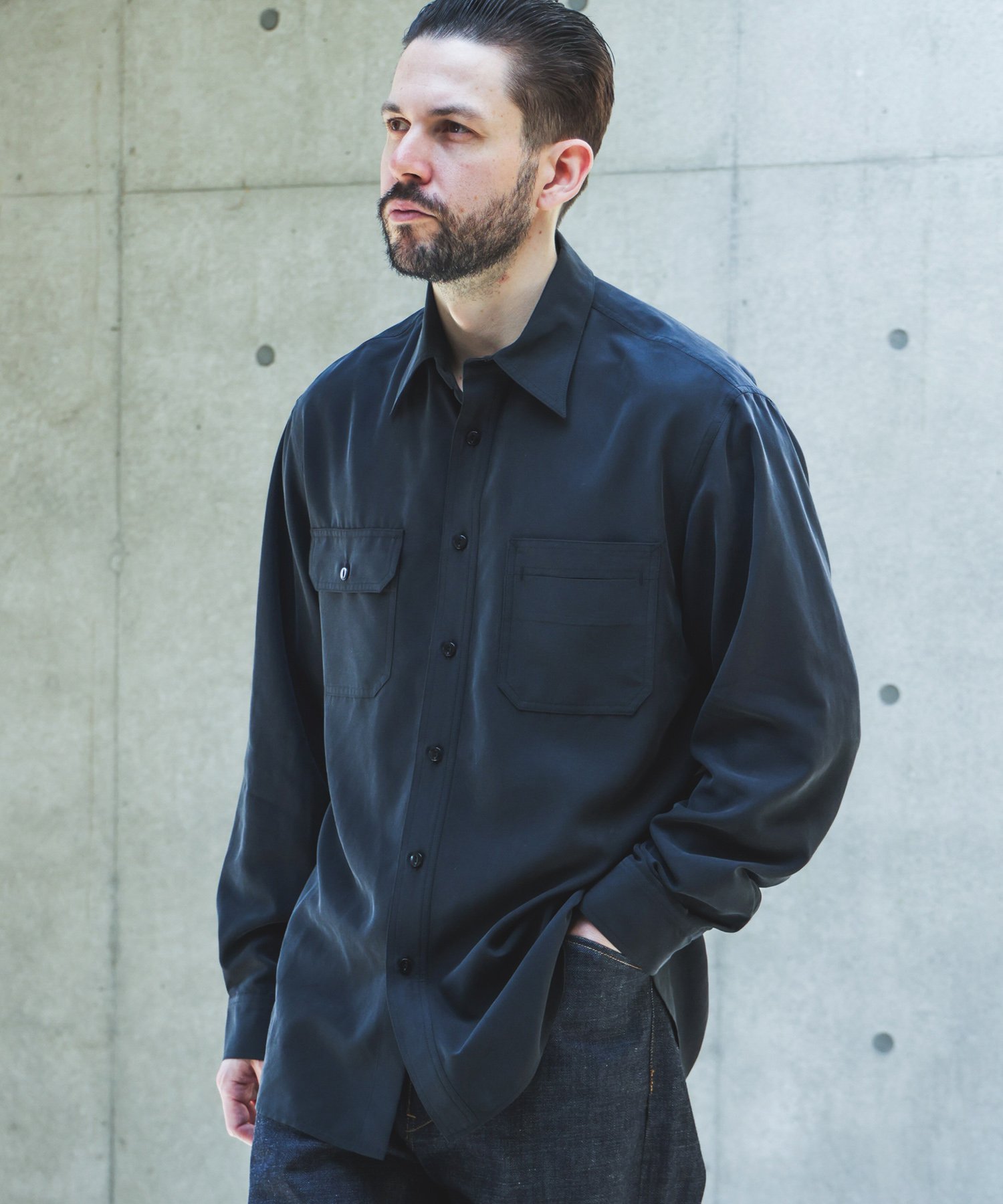 MR.OLIVE T/R POWDER CLOTH /SERVICEMAN SHIRT ミスターオリーブ トップス シャツ・ブラウス ブラック ブラウン