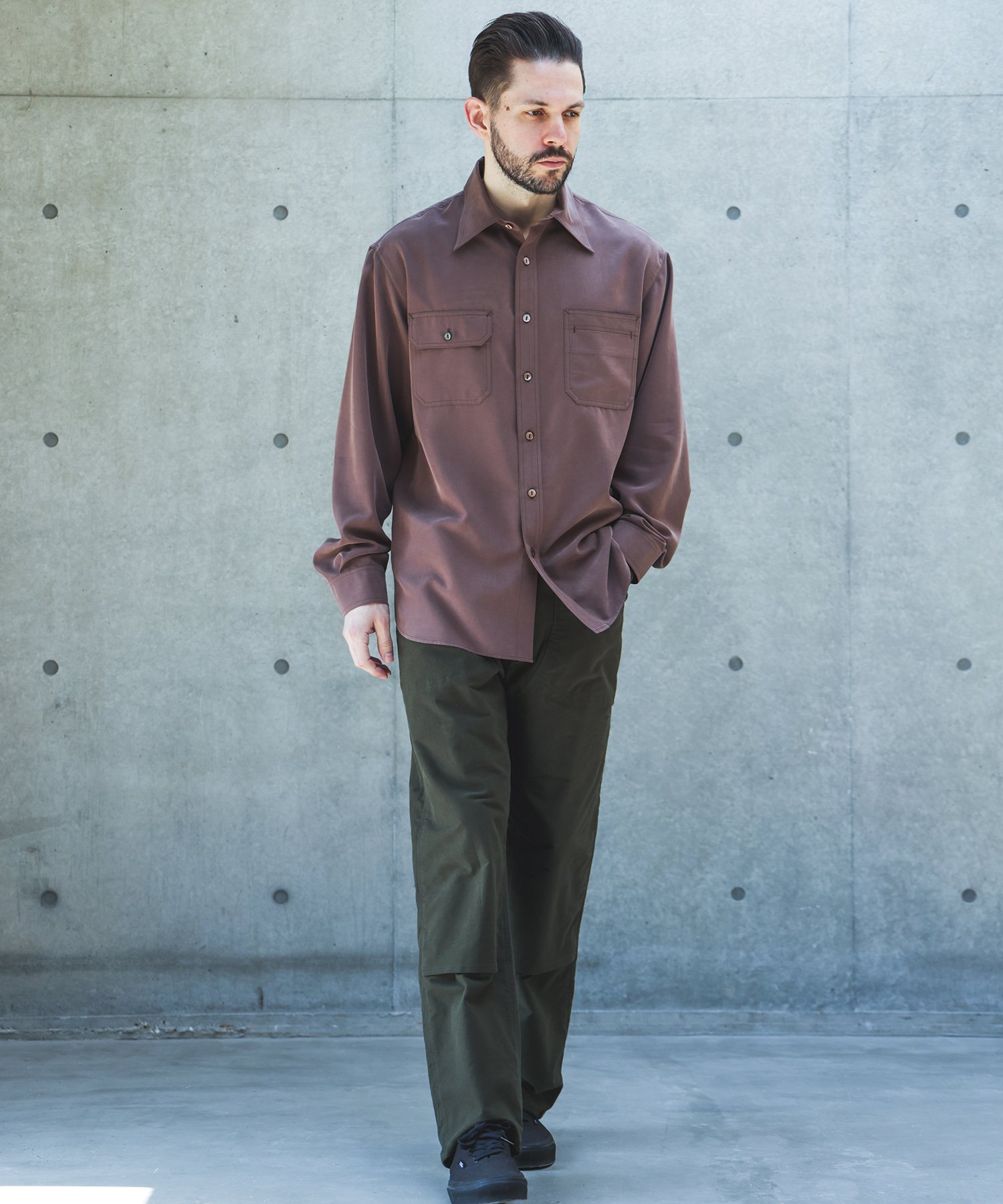 MR.OLIVE T/R POWDER CLOTH /SERVICEMAN SHIRT ミスターオリーブ トップス シャツ・ブラウス ブラック ブラウン