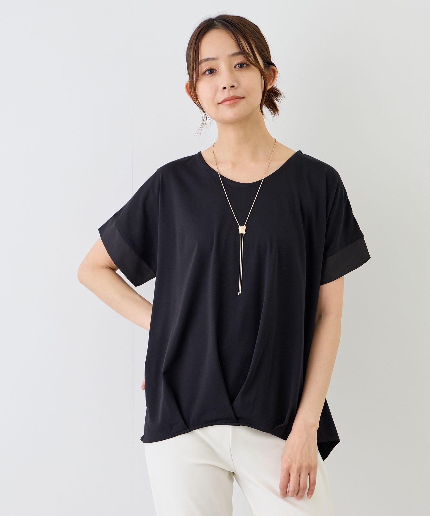 JAYRO ポンチ接触冷感裾タックTシャツ ジャイロ トップス カットソー・Tシャツ ベージュ ブルー ホワイト グレー ブラック