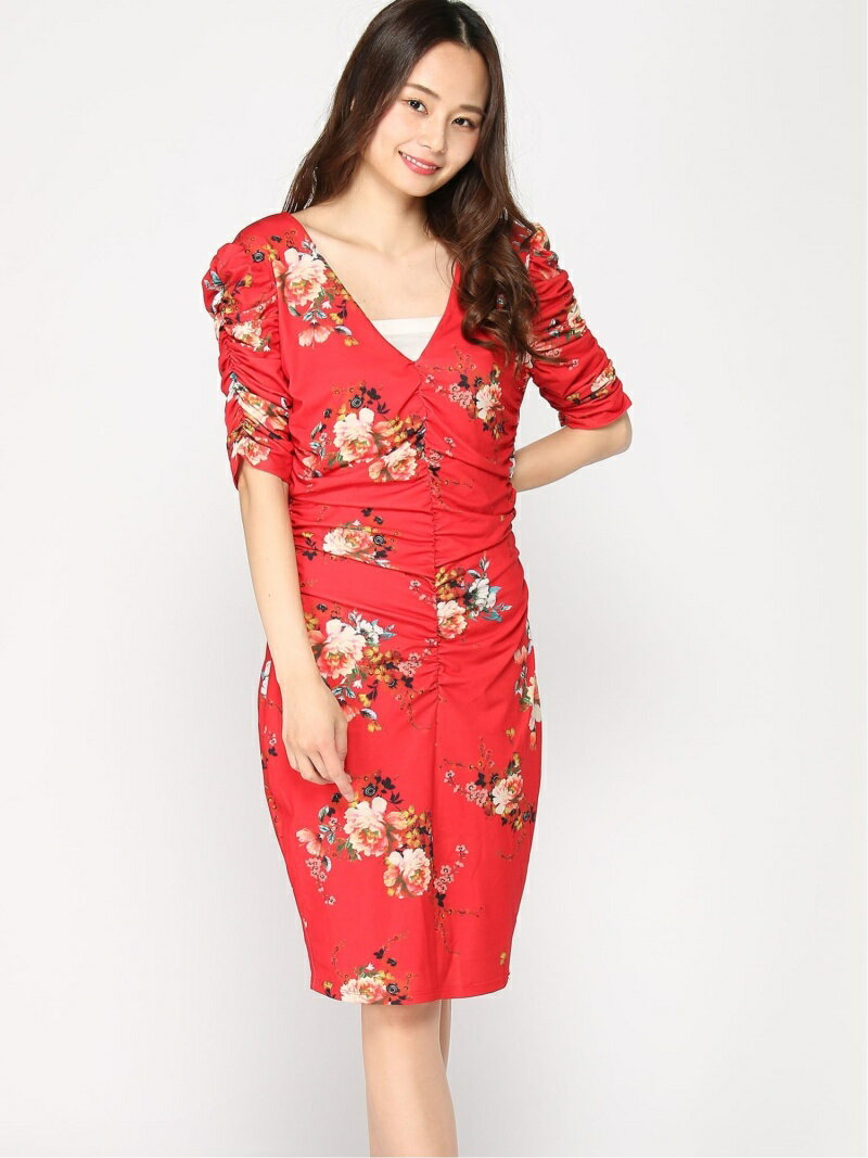 GUESS (W)Gathered Floral Dress ゲス ワンピース・ドレス その他のワンピース・ドレス レッド