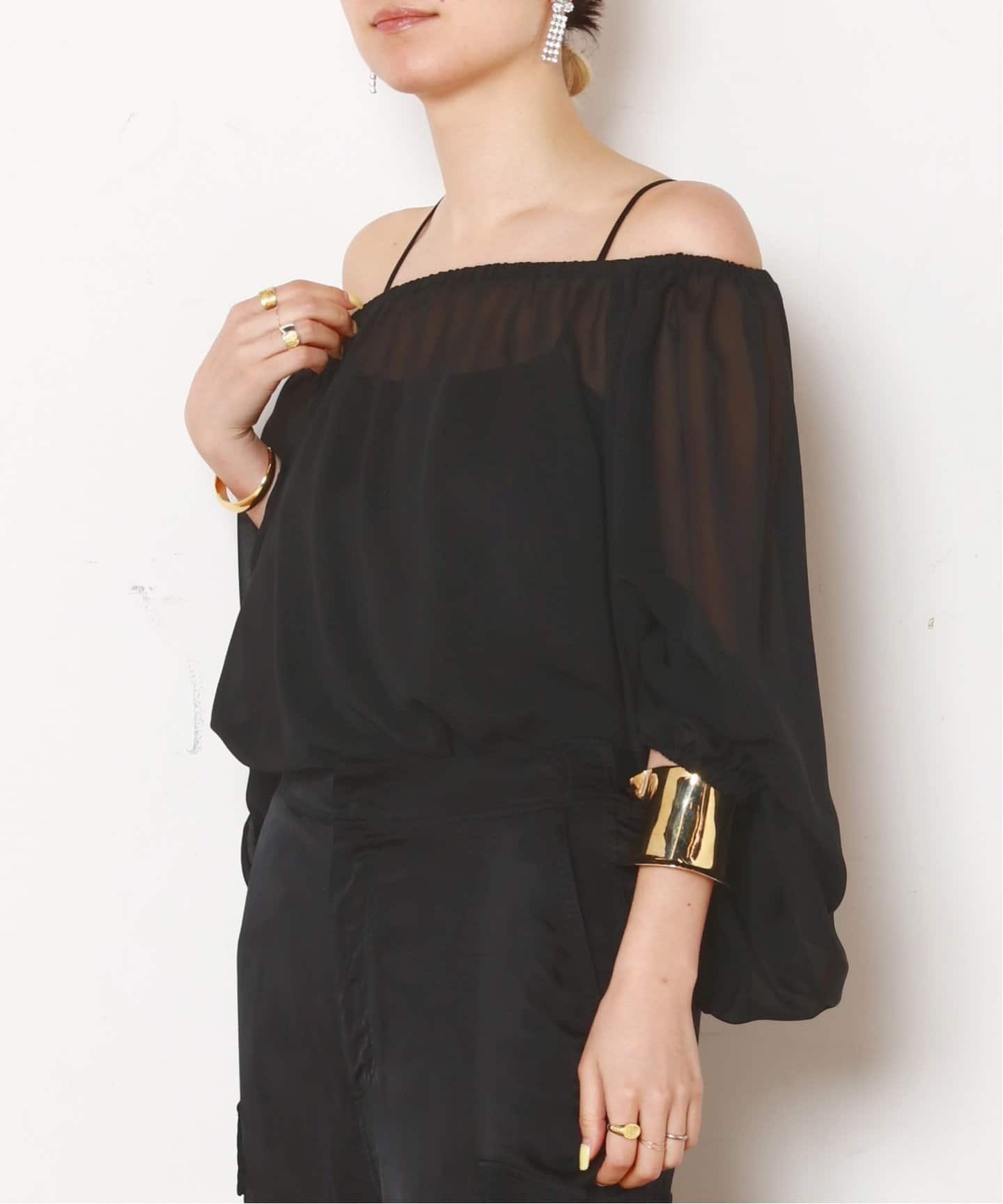 【SALE／30%OFF】AP STUDIO シアーオフショルダーブラウス エーピーストゥディオ トップス シャツ・ブラウス ブラック【送料無料】のサムネイル