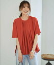 STYLE DELI 【LUXE】シボ生地プリーツタック5分袖ブラウス スタイルデリ トップス シャツ・ブラウス ブルー オレンジ【送料無料】