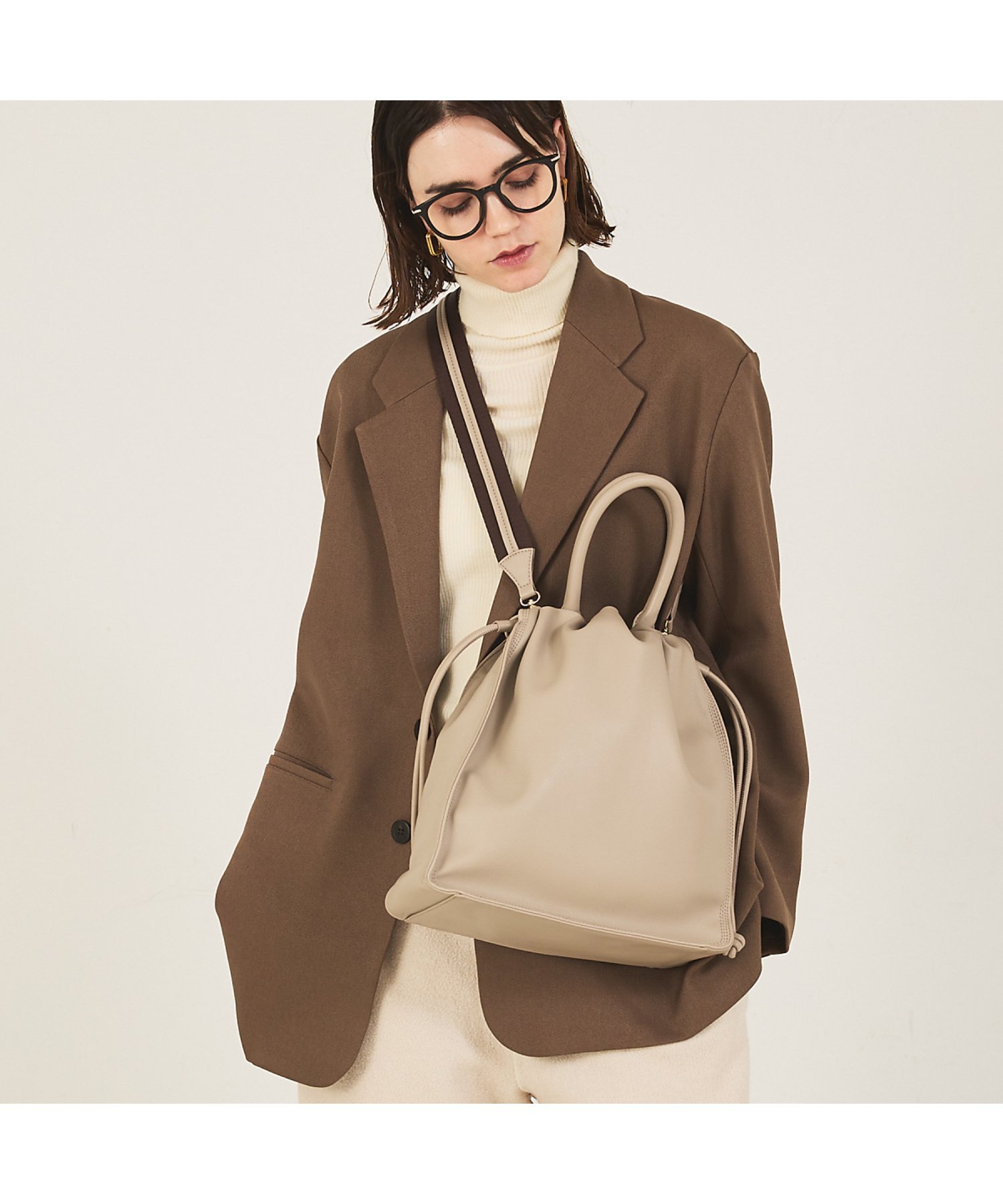 LOWELL Things Poche/ドローストリングトートL ロウェル シングス バッグ トートバッグ ベージュ ブラック【送料無料】