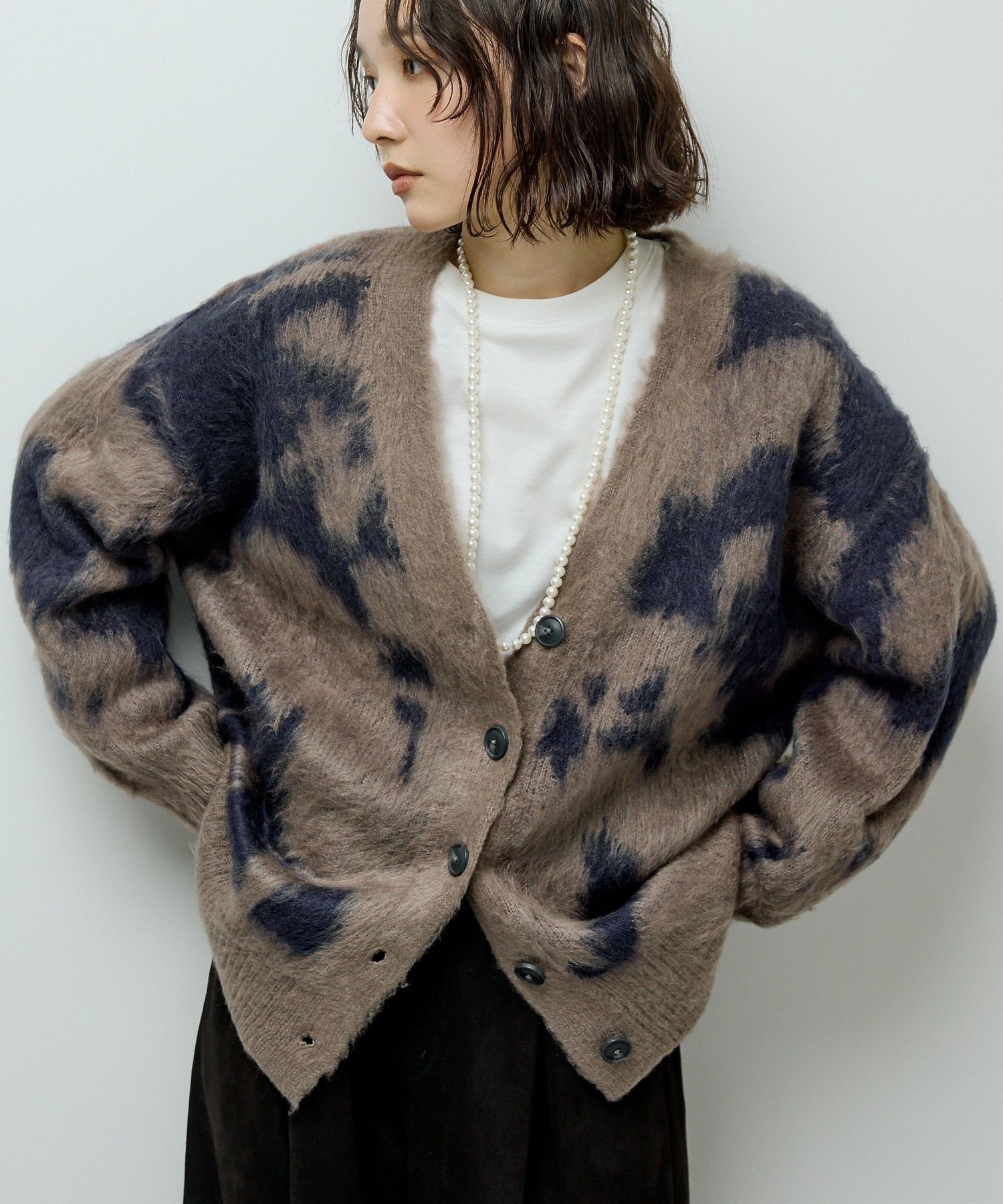 【SALE／8%OFF】Green Parks アニマル柄カーディガン グリーンパークス トップス カーディガン ブラウン グレー【送料無料】