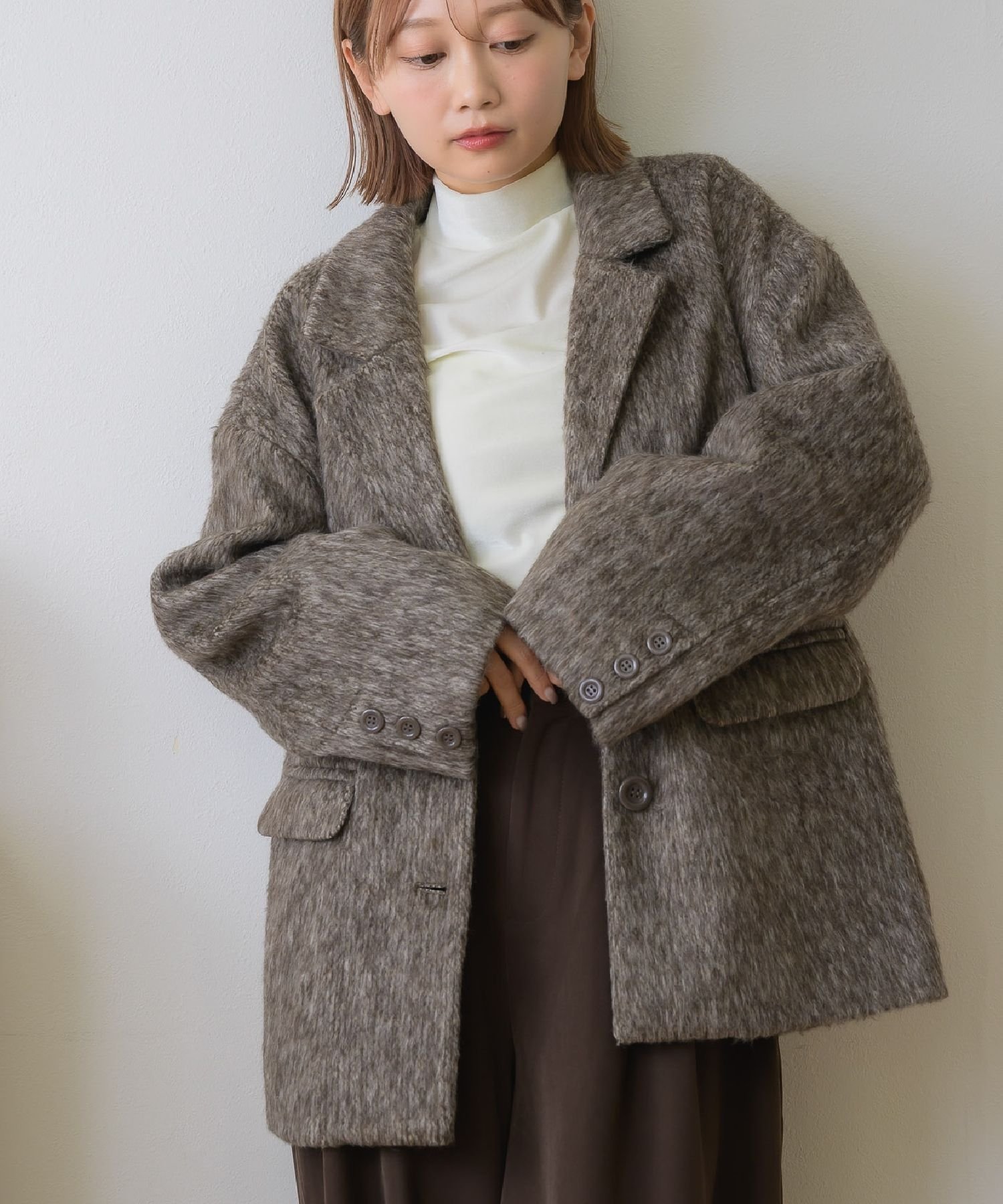 【SALE／10%OFF】RETRO GIRL FウールシャギーテーラーJK レトロガール ジャケット・アウター テーラードジャケット・ブレザー ブラウン グレー ベージュ【送料無料】