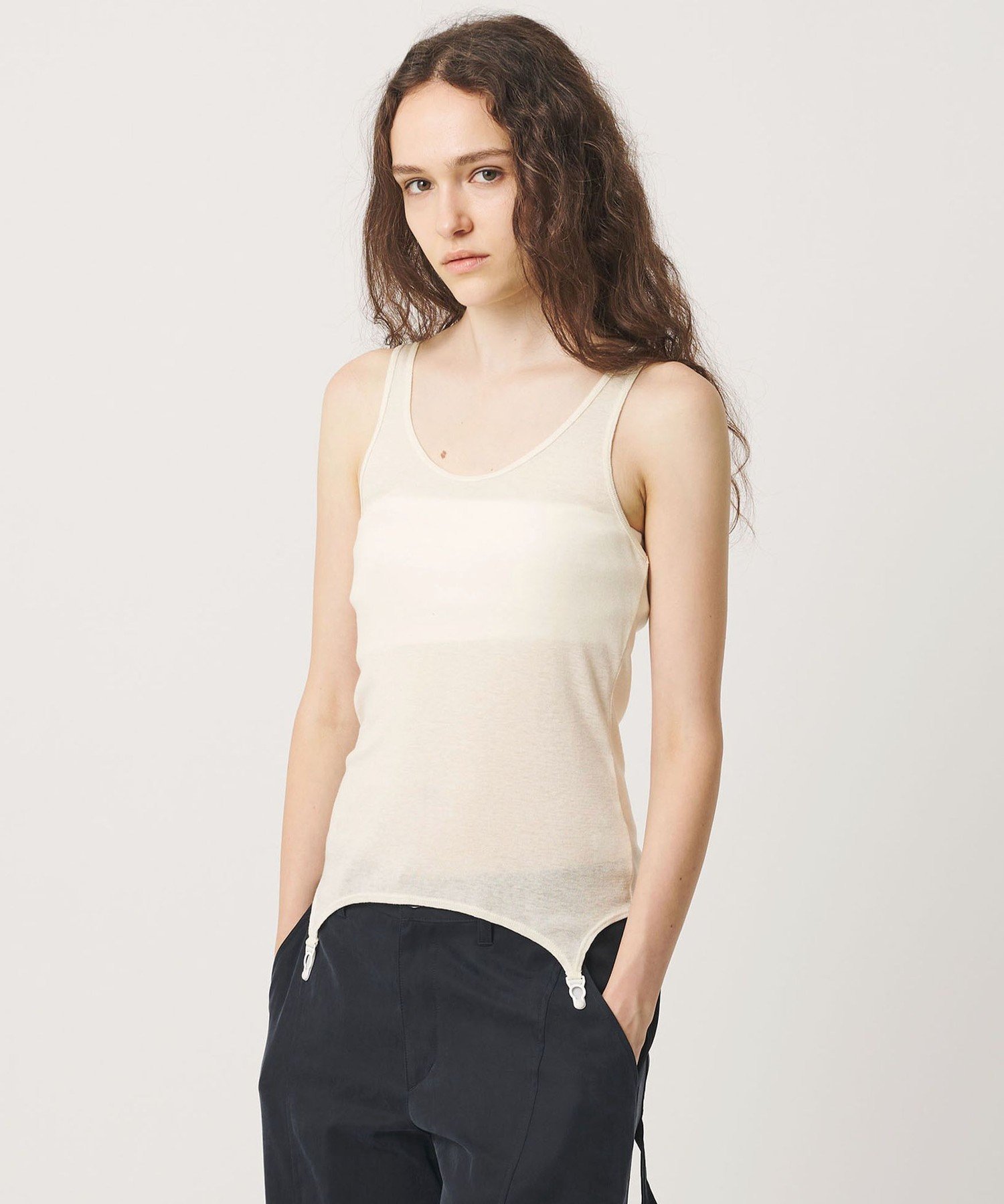 ＜ATTISESSION＞フライス ガーター タンクトップ ビューティー＆ユース ユナイテッドアローズ トップス カットソー・Tシャツ ブラウン ホワイト