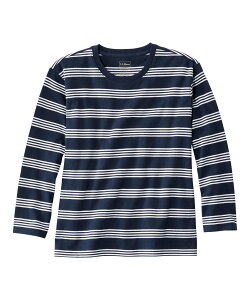 L.L.Bean サタデーTシャツ、クルーネック 7分丈袖 ストライプ エルエルビーン トップス カットソー・Tシャツ ホワイト ネイビー【送料無料】