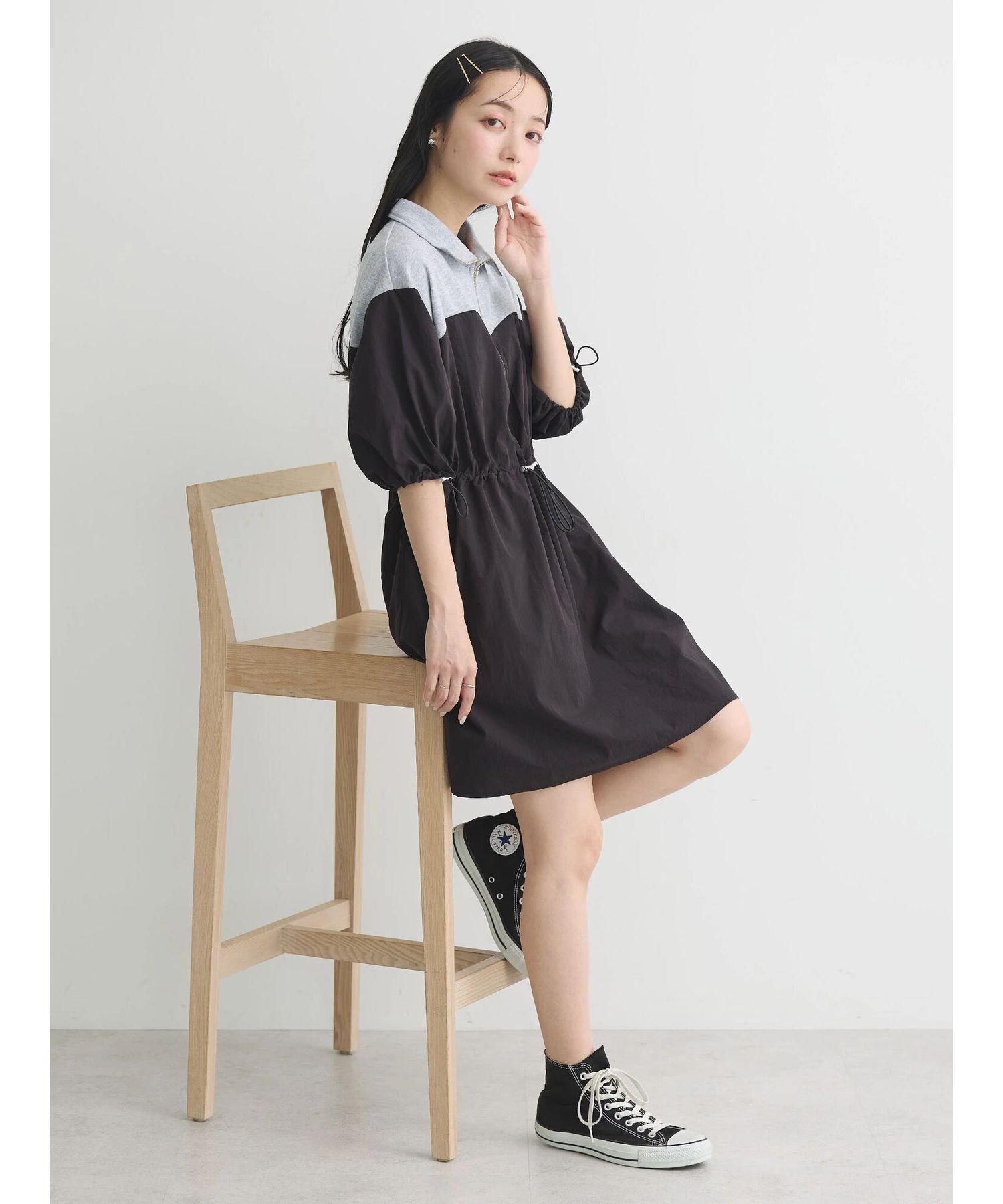 【SALE/30%OFF】earth music&ecology ハーフZIPミニワンピース アースミュージック&エコロジー ワンピース・ドレス その他のワンピース・ドレス ブラック グリーン ブルー