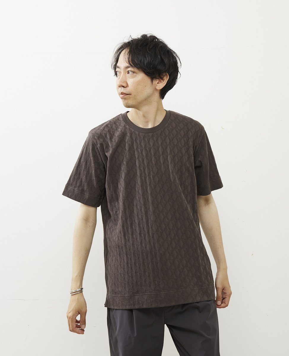 MEN'S MELROSE ジオメトリックジャガードクルーネックTシャツ メンズメルローズ トップス カットソー・Tシャツ ホワイト グレー グリーン