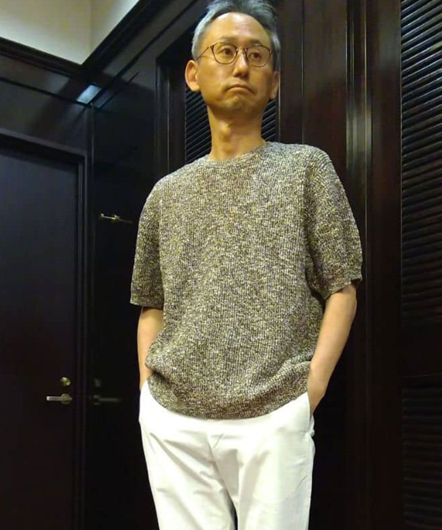 【SALE／65%OFF】BROOKS BROTHERS レーヨン/コットンブレンド クルーネック ショートスリーブセーター ブルックス ブラザーズ トップス ニット ネイビー ブラウン【送料無料】