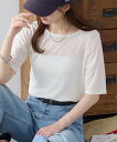 【SALE/50%OFF】Discoat 強撚フライスシアー5分袖 ディスコート トップス カットソー・Tシャツ ホワイト グリーン パープル ブラック