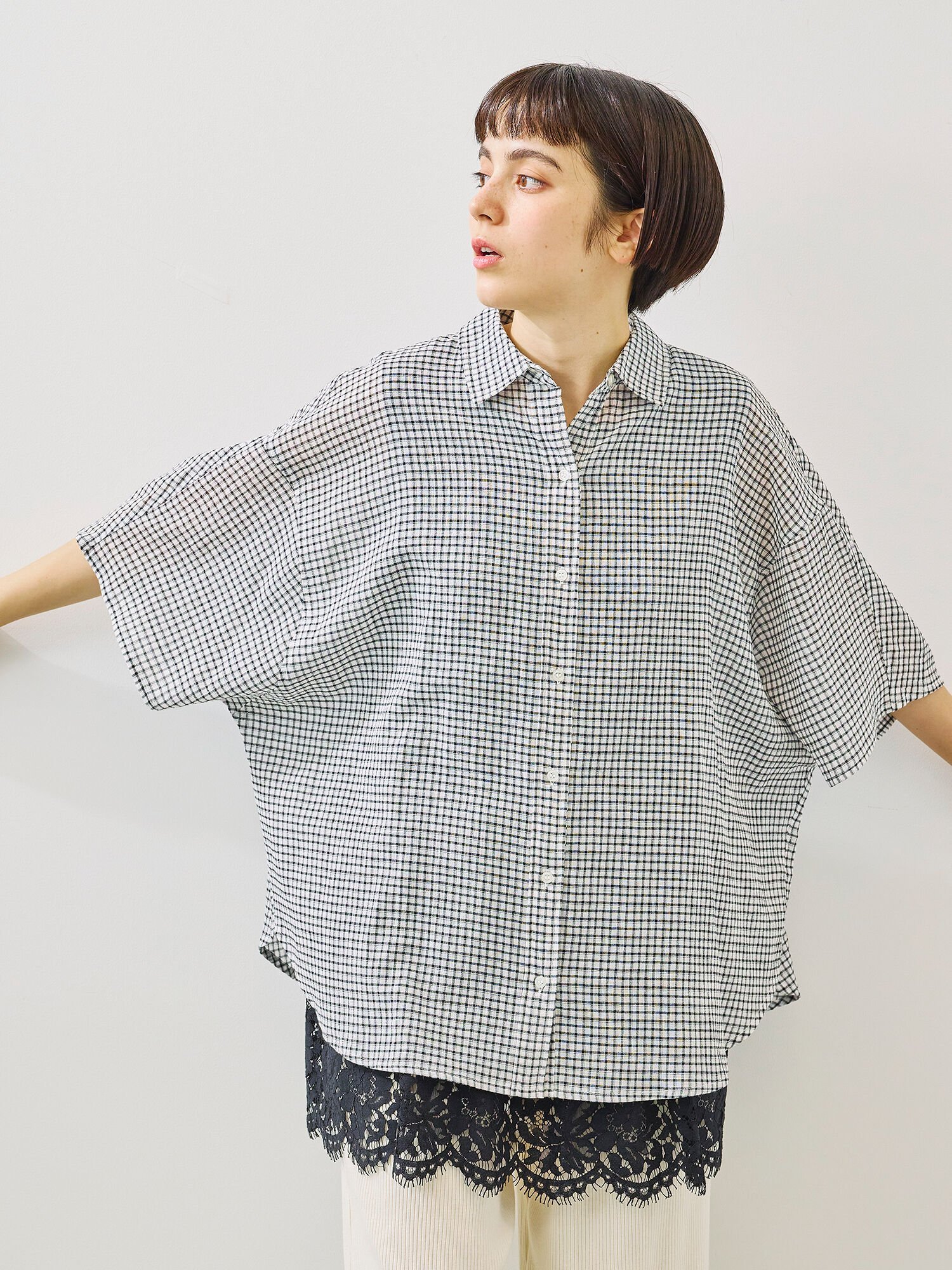 【SALE／60%OFF】SM2 コットンボイルシアードルマンスリーブチェックシャツ サマンサモスモス トップス..